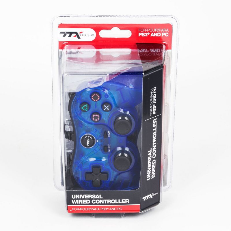 TTX Tech Analog Wired USB Controller Compatible with PlayStation 3/PC, Clear Blue