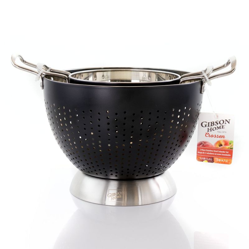 Gibson Home 2 Piece Crossen Stainless Steel Colander Set in Black