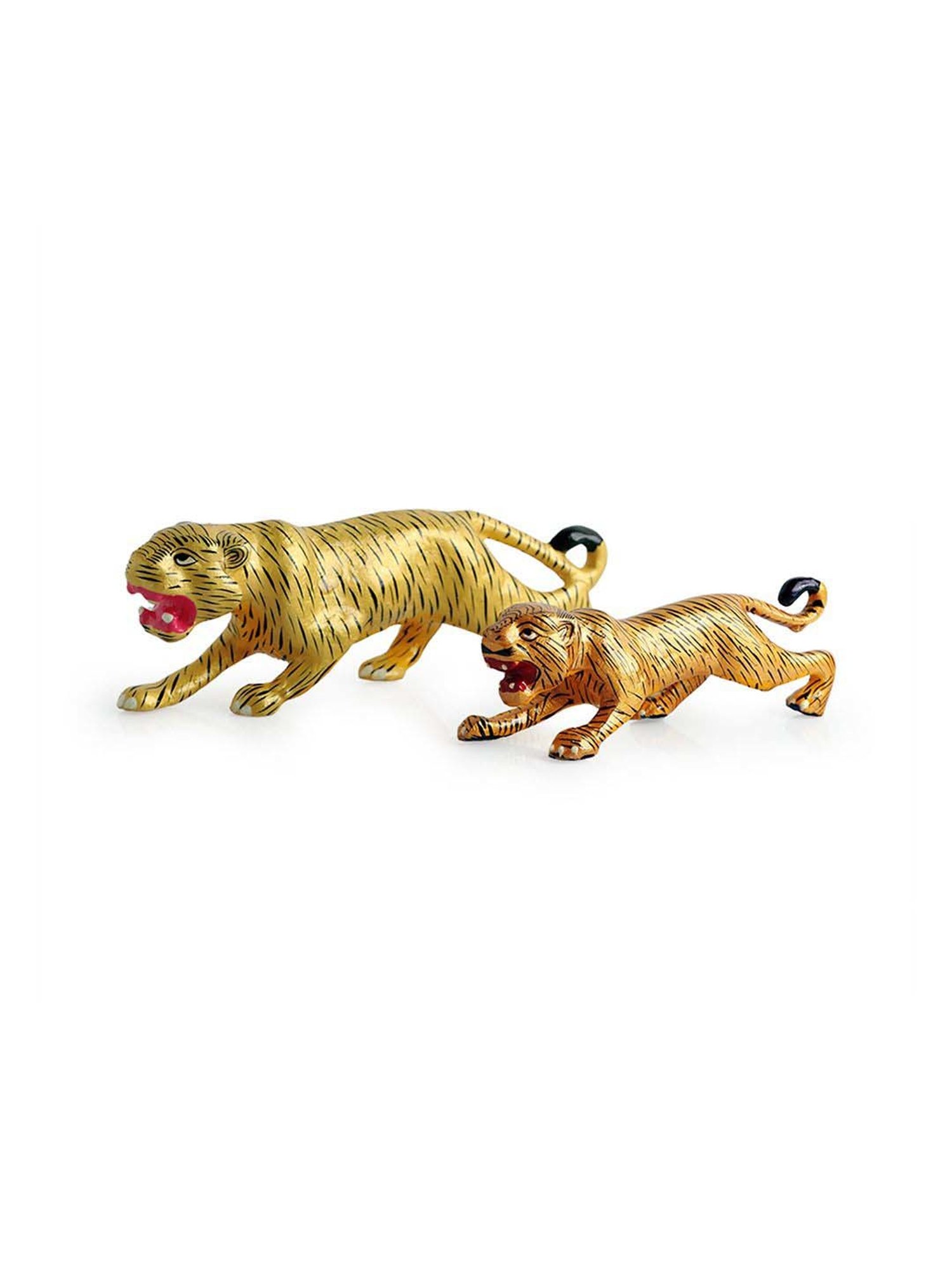 ExclusiveLane Yellow & Black Metal Meenakari Tiger & Cub Decorative Showpiece Figurine - Set of 2