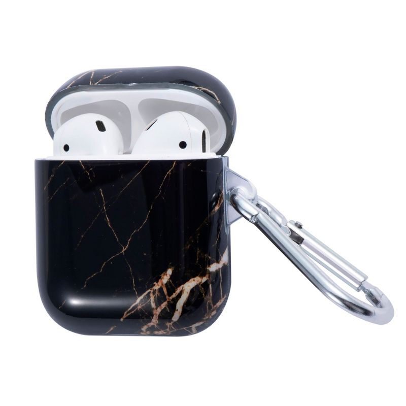 Insten Marble Protective Airpods Case Smooth Cover with Portable Keychain Compatible with Apple Airpods 2nd & 1st Generation, Black