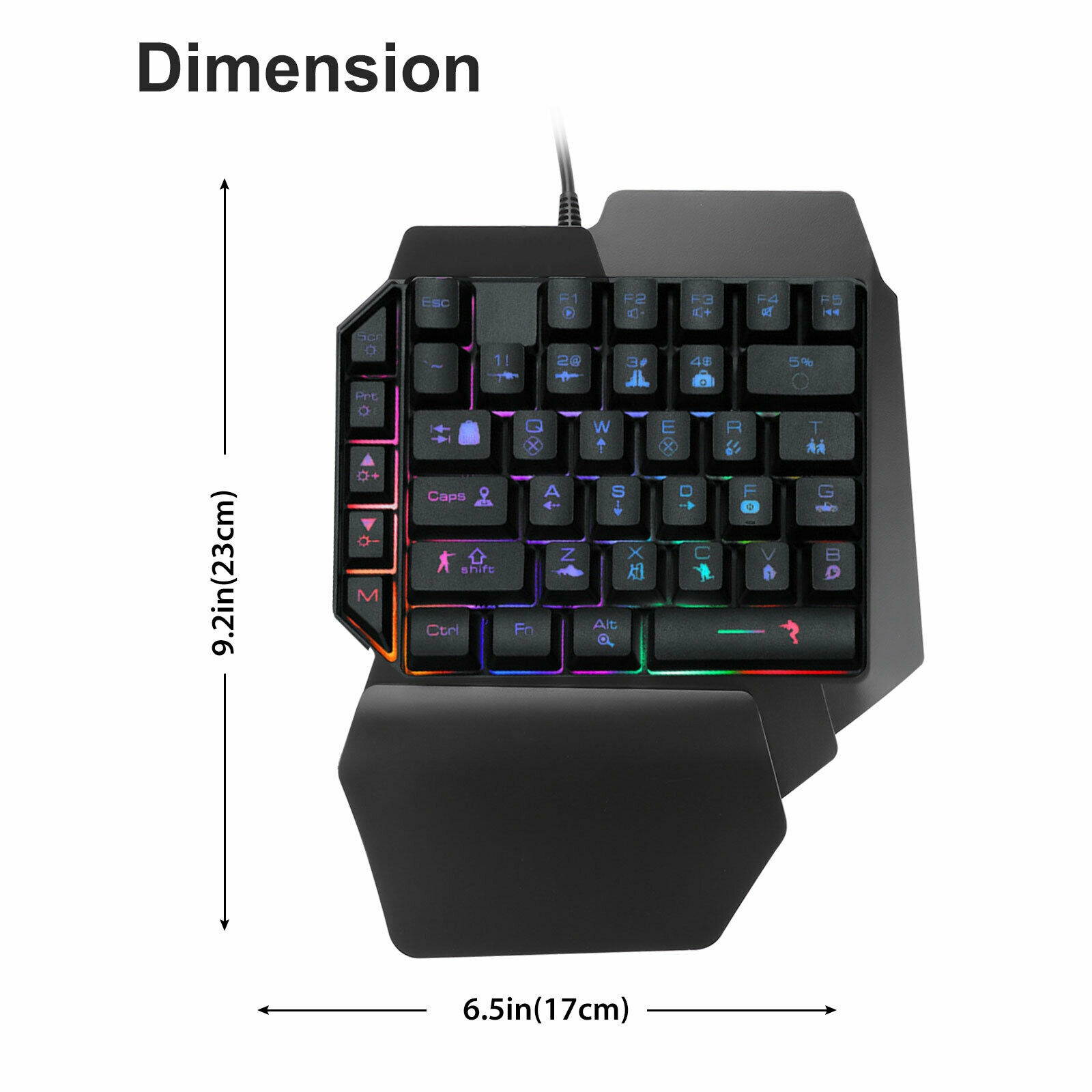 For PUBG One Handed Wired Gaming Keyboard Ergonomic LED Backlight 39 keys Keypad