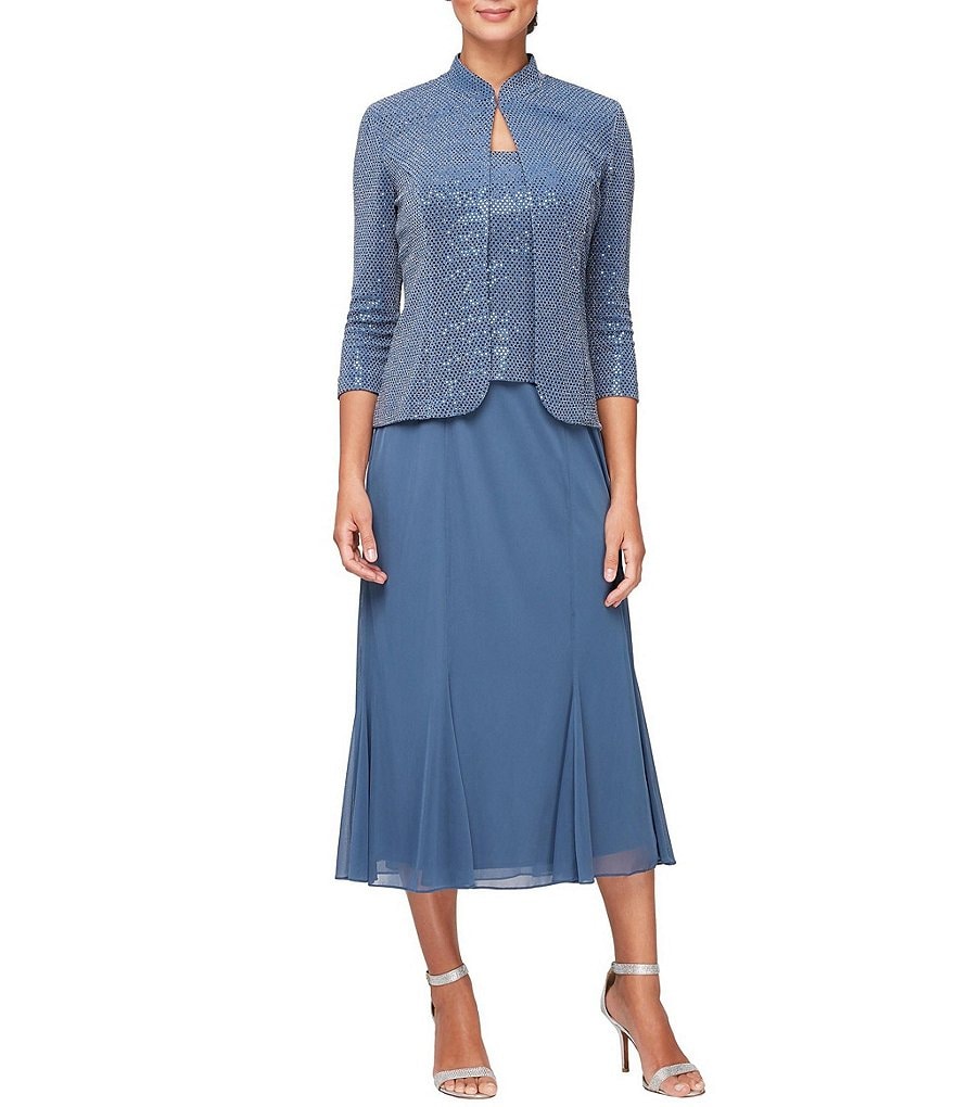 Jkara Petite Size V-Neck 3/4 Sleeve Beaded Bodice Gown