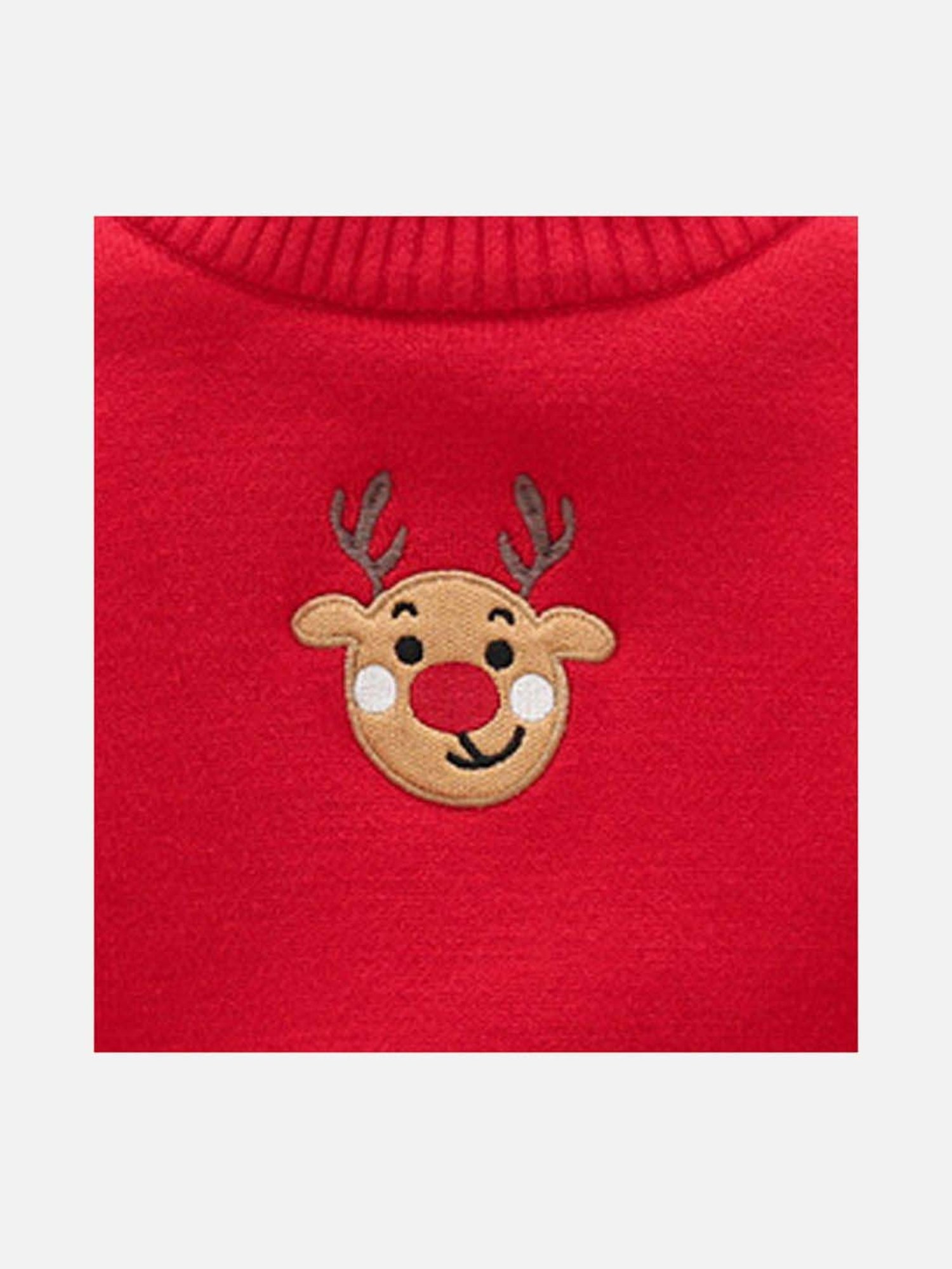 Little Surprise Box Deer Monogram Red Printed Full Sleeves Sweater