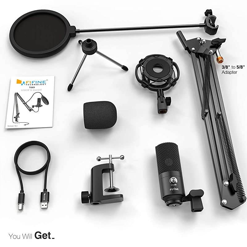 Studio Condenser USB Microphone Computer PC Microphone Kit with Adjustable Scissor Arm Stand Shock Mount for Instruments Voice Overs Recording Podcasting YouTube Karaoke Gaming StreamingT669