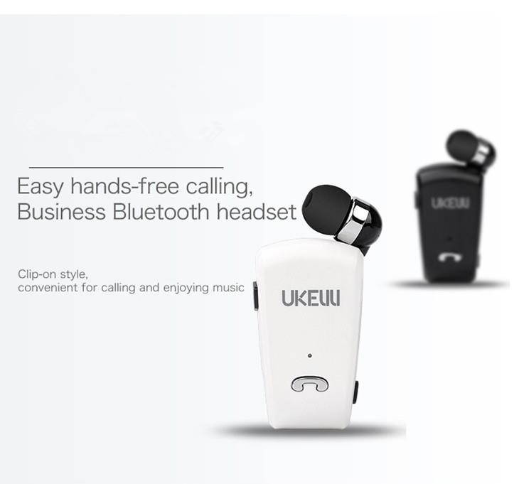 Retractable Wireless Bluetooth Earbud Headset with Built-in Microphone - White