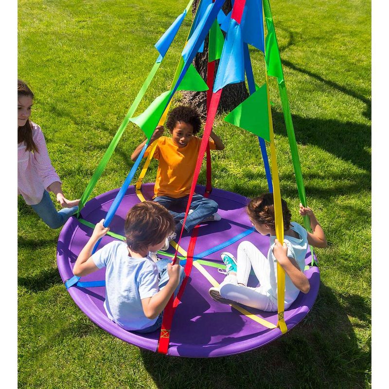 HearthSong Rainbow Flag Round Platform Tree Swing for Multiple Kids