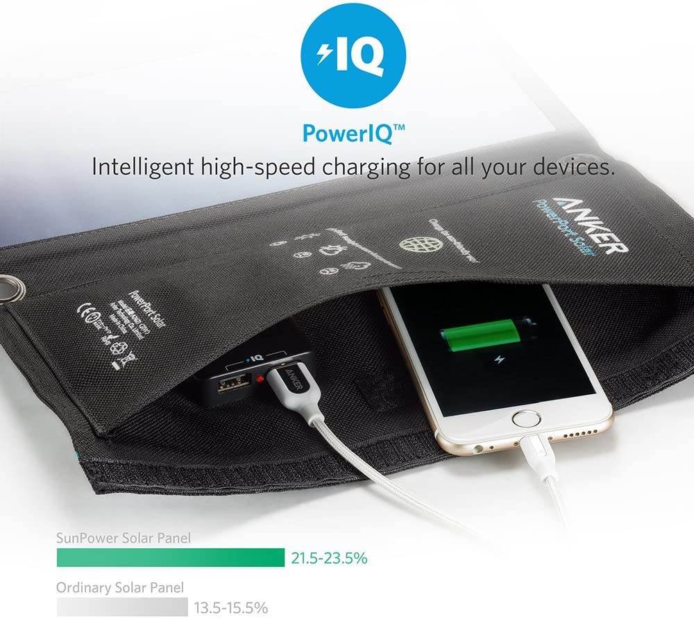 Solar Panel, Anker 21W 2-Port USB Portable Solar Charger with Foldable Panel, PowerPort Solar for iPhone 11/Xs/XS Max/XR/X/8/7, iPad Pro/Air/Mini, Galaxy S9/S8/S7/S6, and More