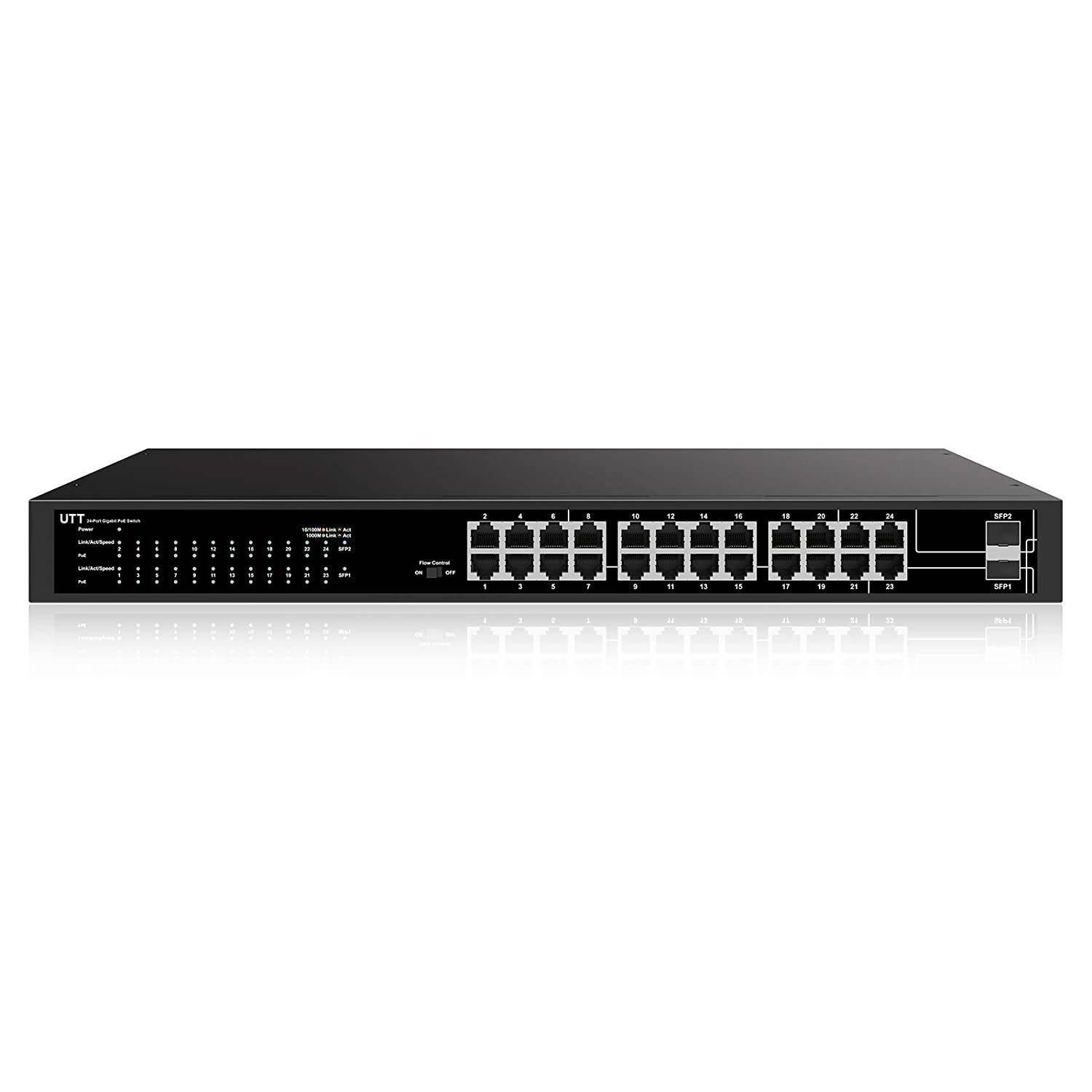 UTT 1242GP 24 Ports Gigabit PoE Switch, with(24 Gigabit PoE Port | 2 Gigabit SFP Uplinks Ports)&ndash; 380W &ndash; 802.3af/at &ndash; for IP Camera & AP