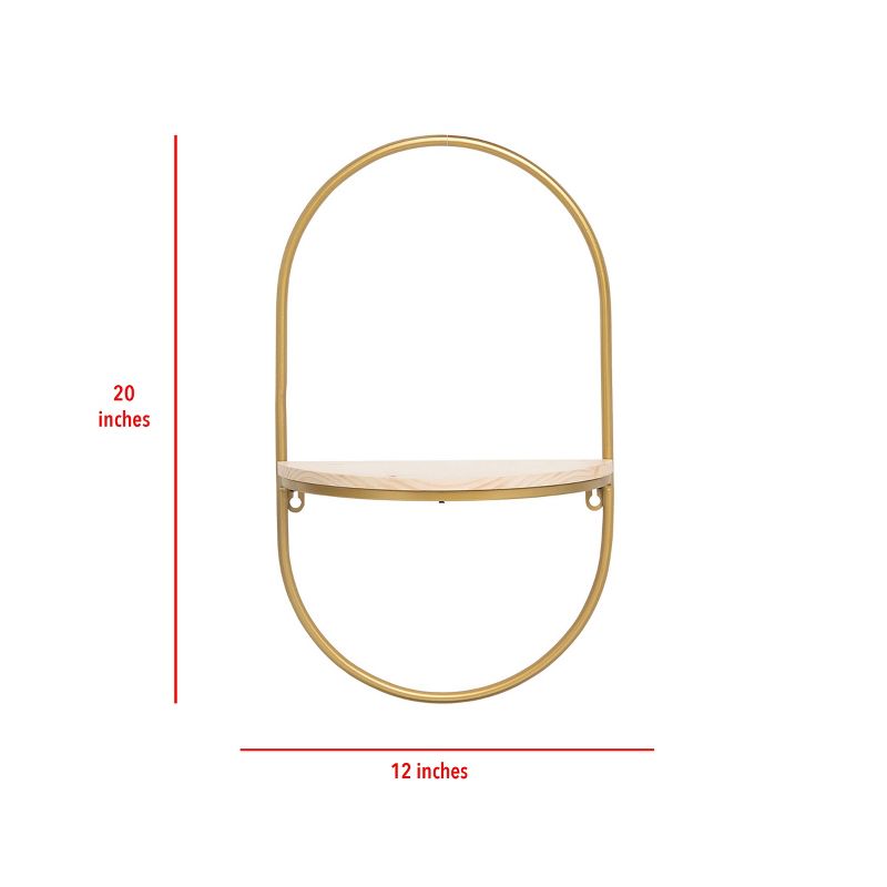 Modern Gold Metal and Wood Hanging Wall Shelf - Foreside Home & Garden