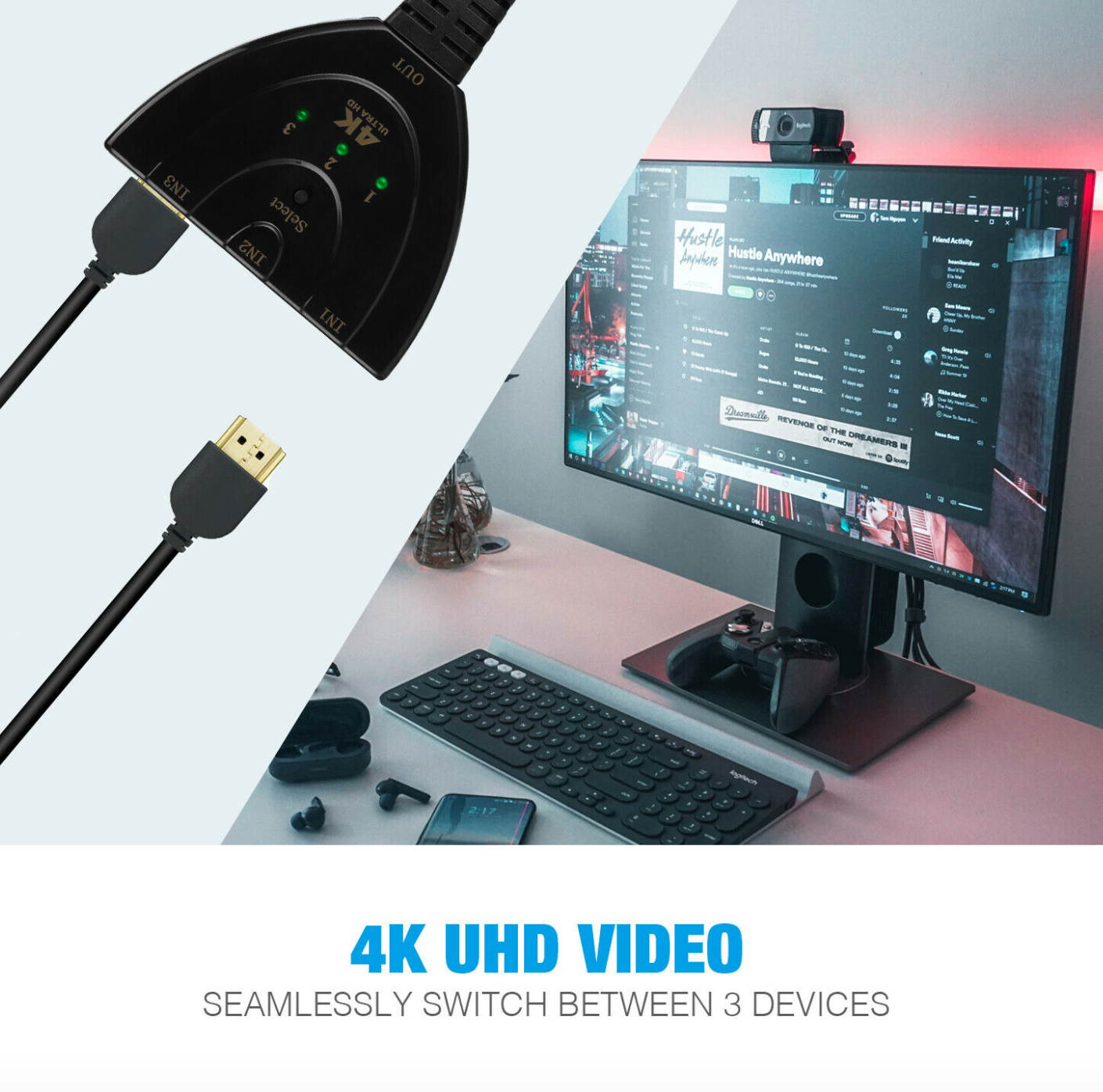 3 HDMI Port Switch Switcher Splitter HUB Box Cable For HDTV 1080P Xbox PS4