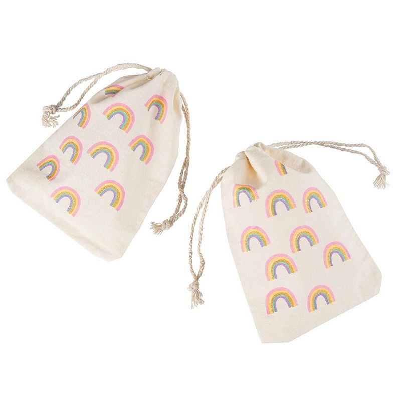 12-Pack Pride Rainbow Gold Glitter Party Mini Canvas Drawstring Bag Treat Gift Pouches