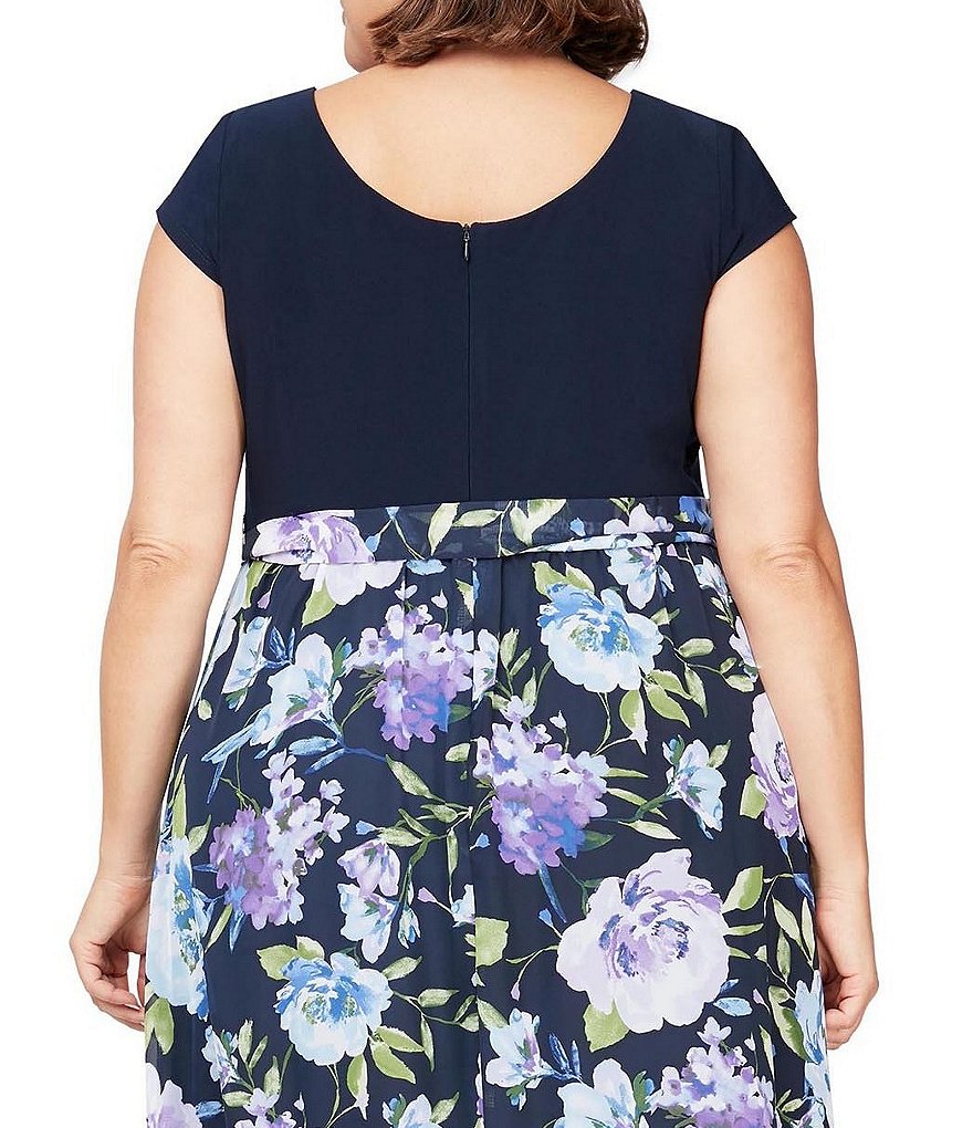 Ignite Evenings Plus Size Cap Sleeve Crew Neck Floral Maxi Dress