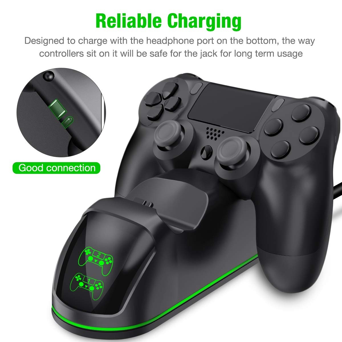 Nurbenn PS4 Controller Charger PlayStation4 Controller Charger Station for Sony PS4/ PS4 Pro/ PS4 Slim Controller with Solid Light Strap