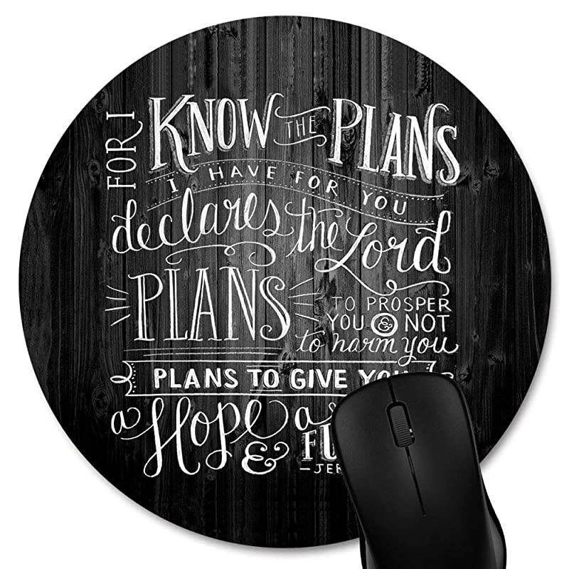 Round Mouse Pad Vintage Bible Verse Scripture Quote Jeremiah 29-11 Quotes on Rustic Old Wood, Black White Deadwood Texture Art Circular Mouse Pads