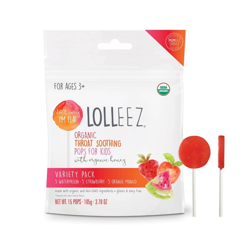 Lolleez Children's Organic Throat Soothing Pops - Watermelon, Strawberry, & Orange Mango - 15ct
