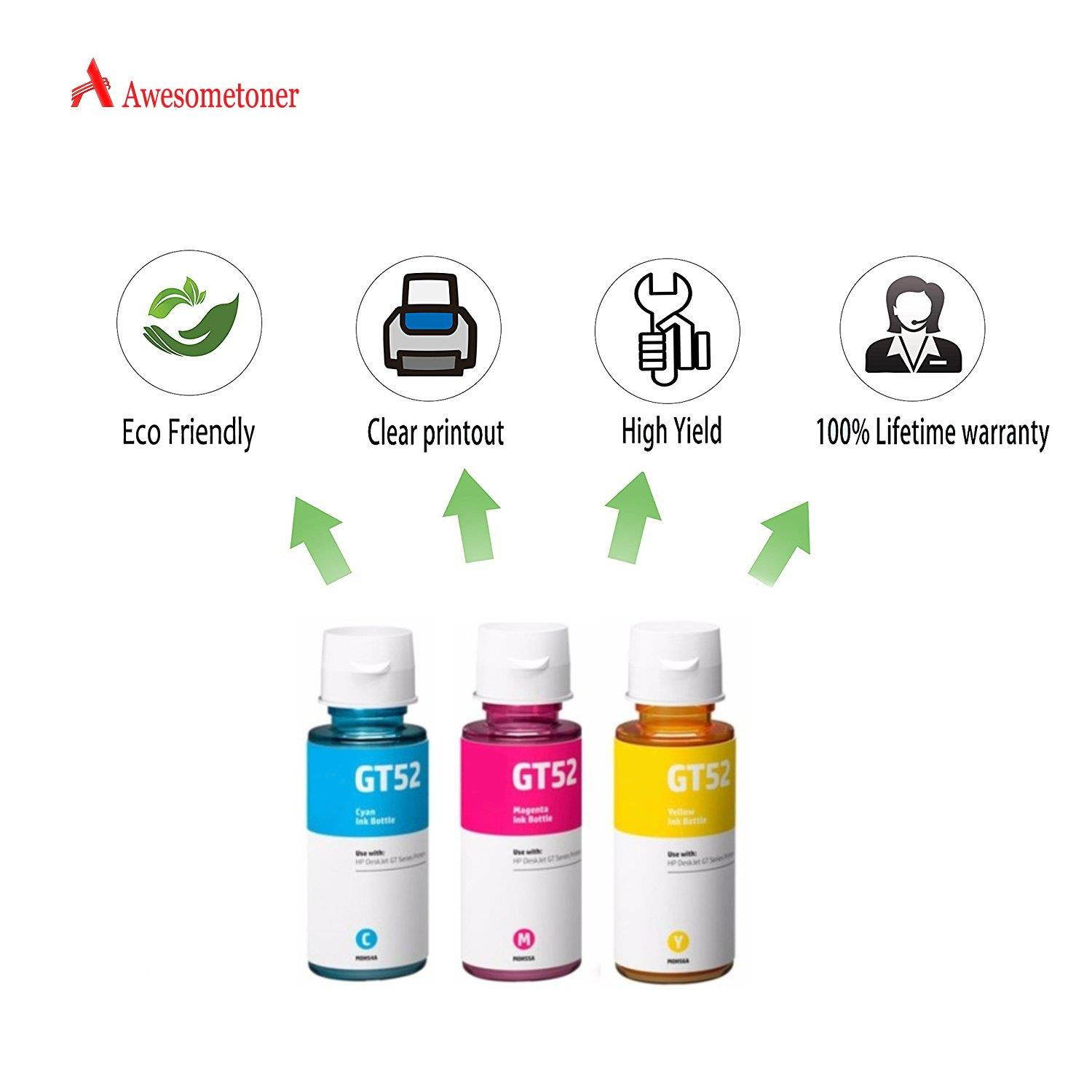 AwesomeToner 3 PK GT52C GT52M GT52Y Compatible Ink cartridge for HP Deskjet GT5810 582 High Yield 70ml