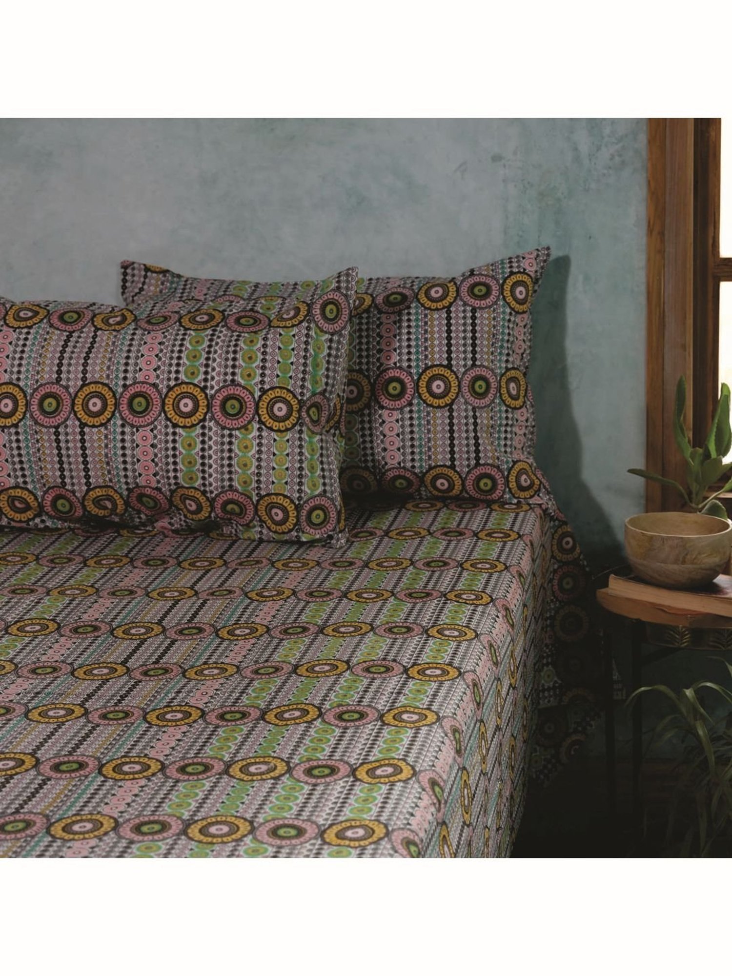 Fanusta Manzhar Multicolor 200 TC Screen Printed Bed Sheet Set