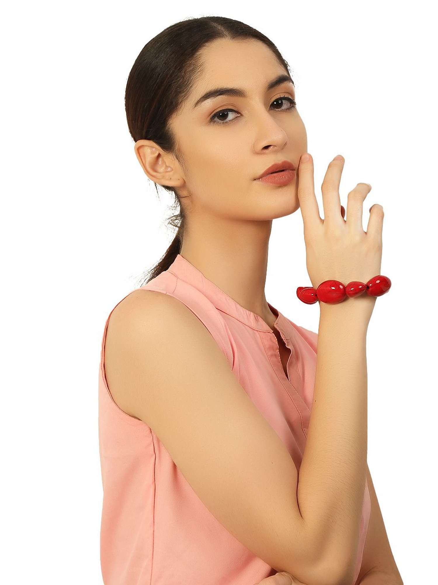 IMLI STREET Red Artificial Stone Stretchable Bracelet for Women