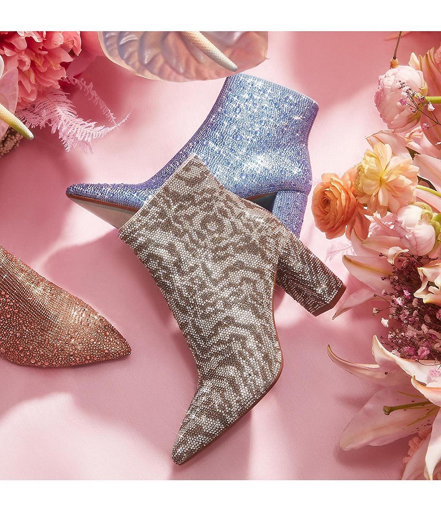 Blue by Betsey Johnson Cady Zebra Rhinestone Embellished Block Heel Booties