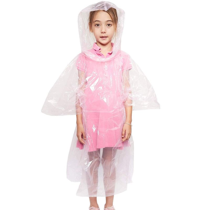 Juvale 12 Pack Disposable Rain Ponchos for Girls with Hood, Waterproof, 4 Colors