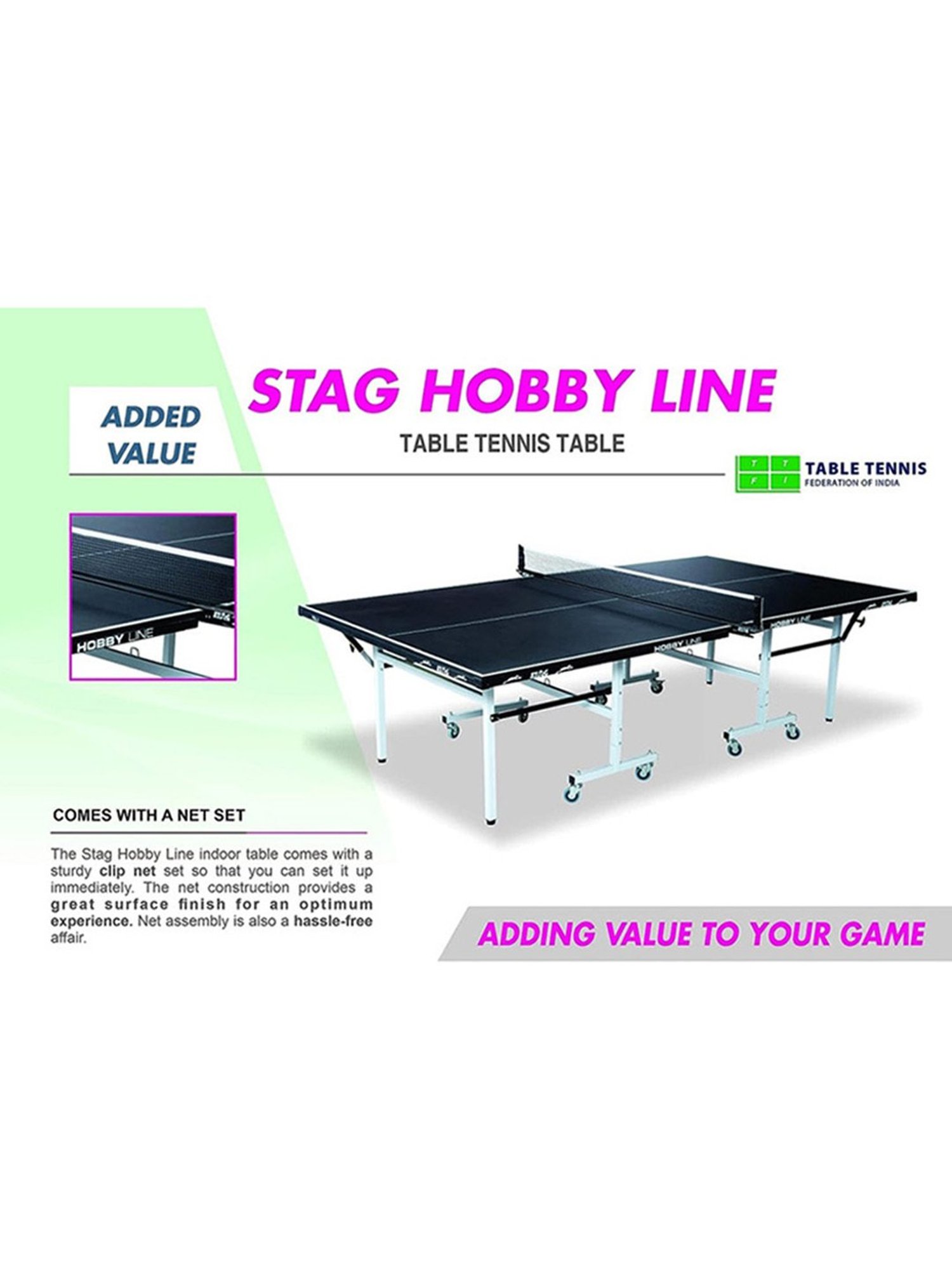 Stag Global 19mm Hobby Line 7 Minute Quick Assembly Table Tennis Table (Black)
