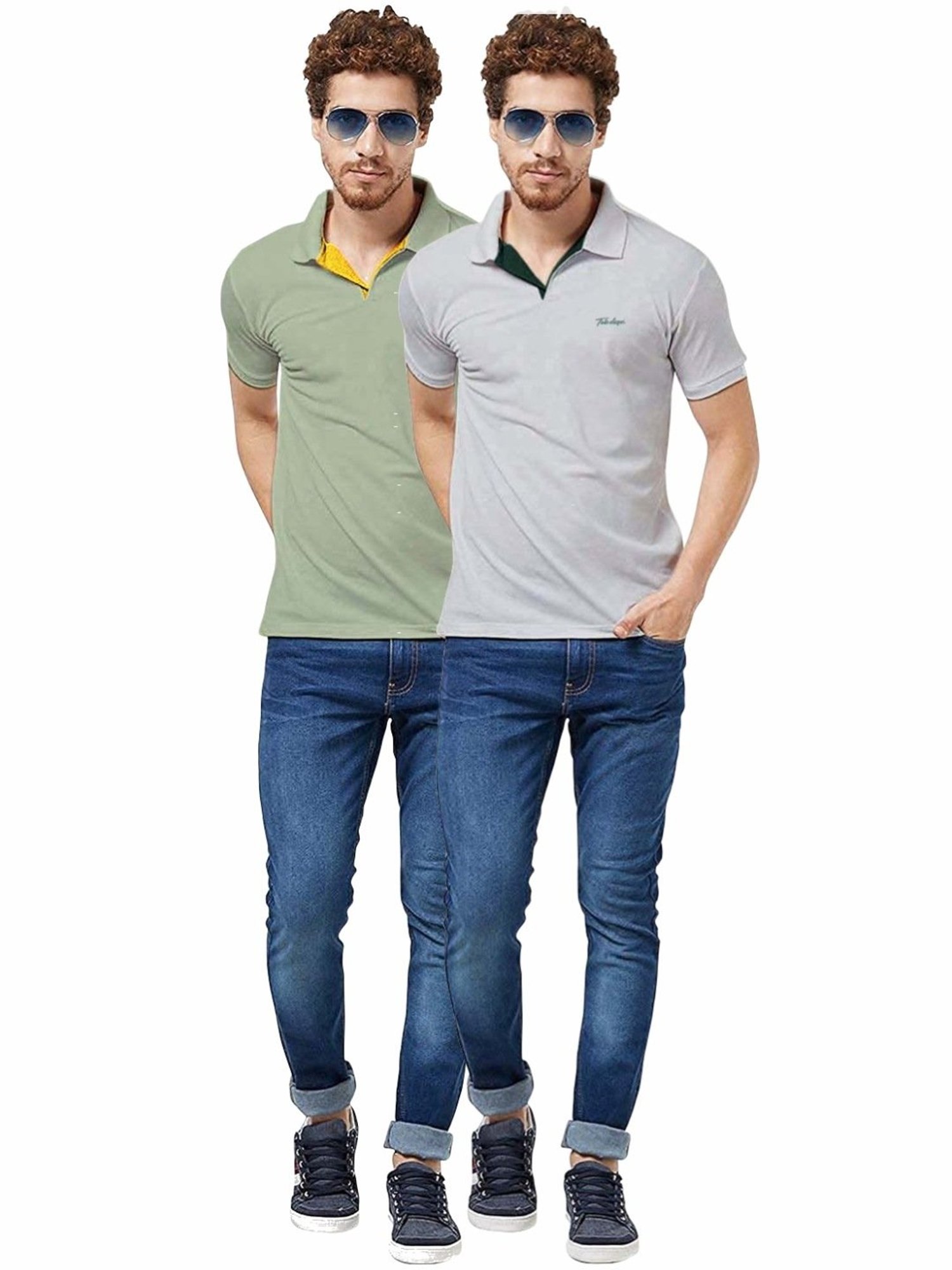 Tab91 Sage & Grey Regular Fit Printed Polo T-Shirts