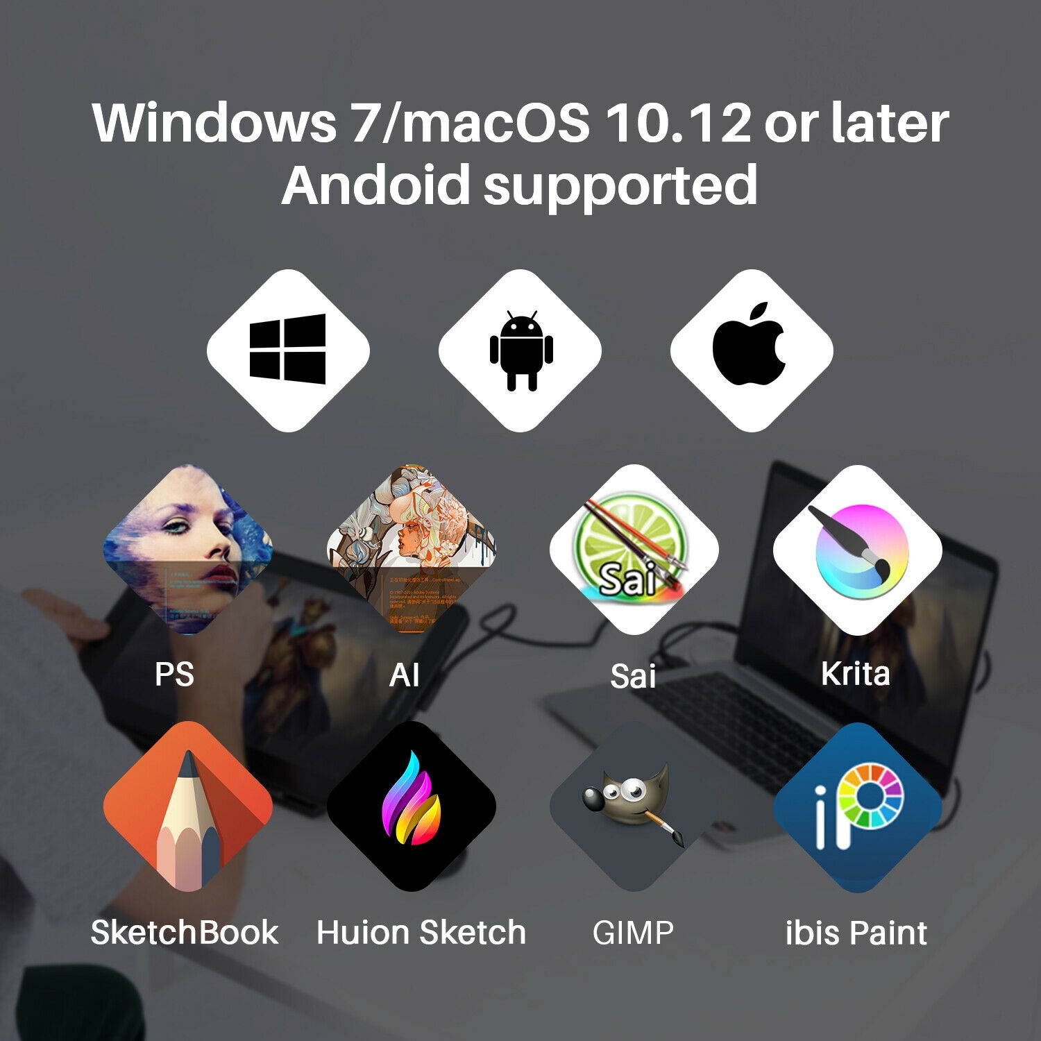 Huion KAMVAS 13 Graphics Drawing Pen Tablet Tilt Support Battery-free Pen +Stand