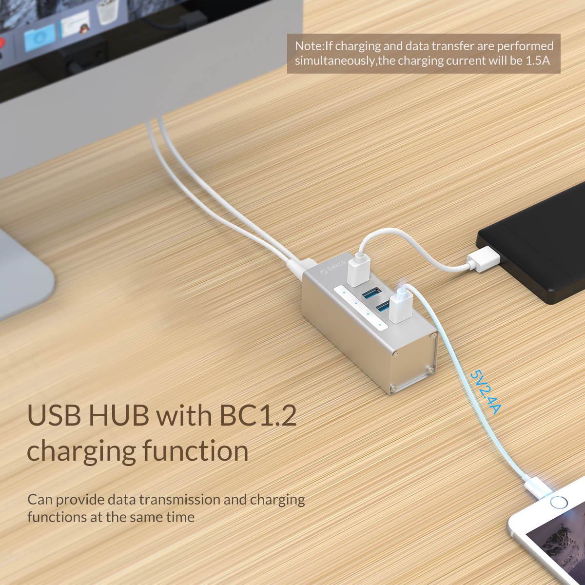 USB 3.0 Hub, Portable SuperSpeed 4 Port USB 3.0 Hub with Built-in Cable , USB Extension Multi-function USB Dock Hot Swapping Support for  Mac, PC, USB Flash Drives and Other Devices