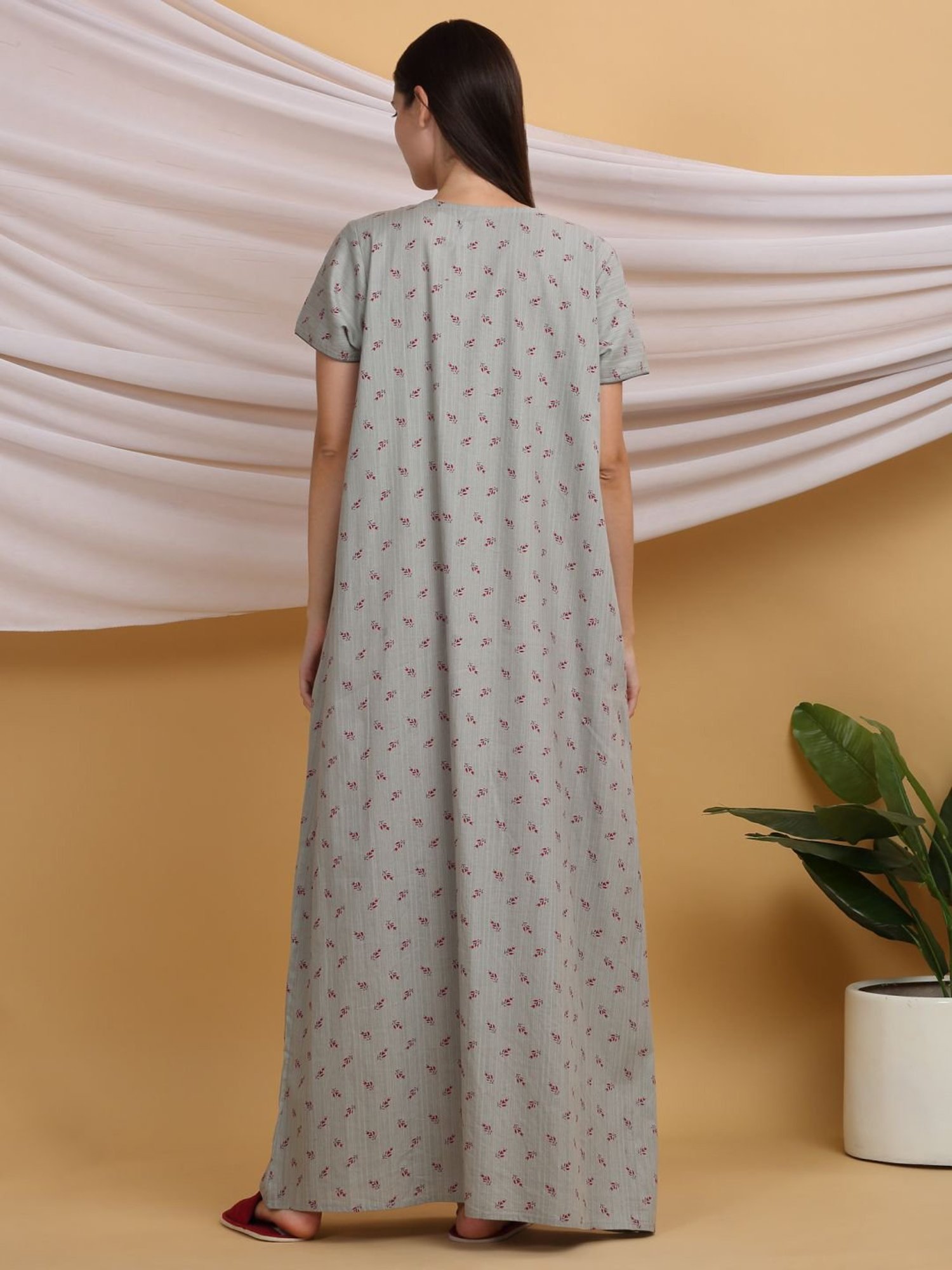 Sweet Dreams Grey Cotton Printed Night Gown