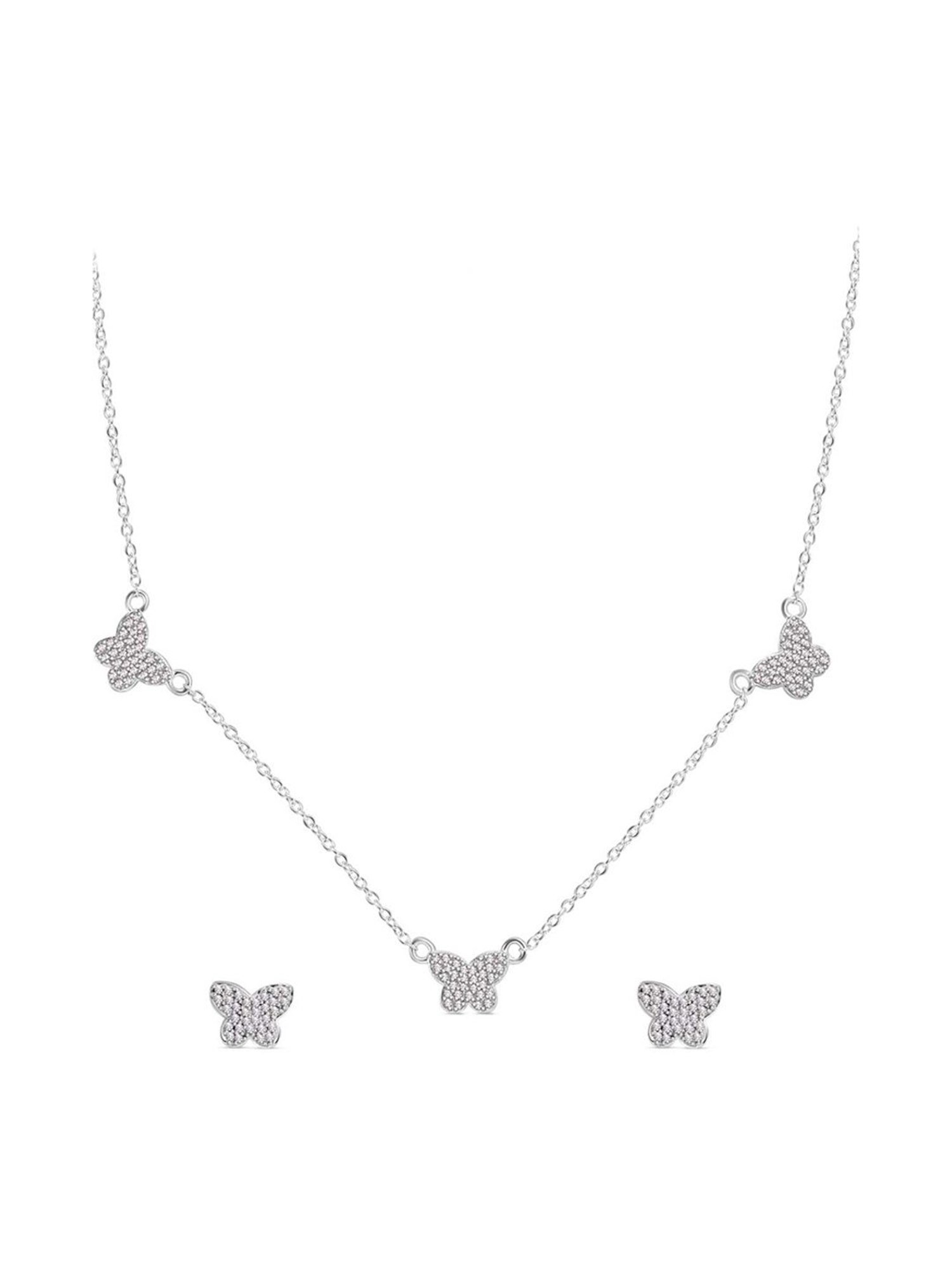 Ornate Jewels 92.5 Sterling Silver AD Butterfly Necklace & Earring Set for Women