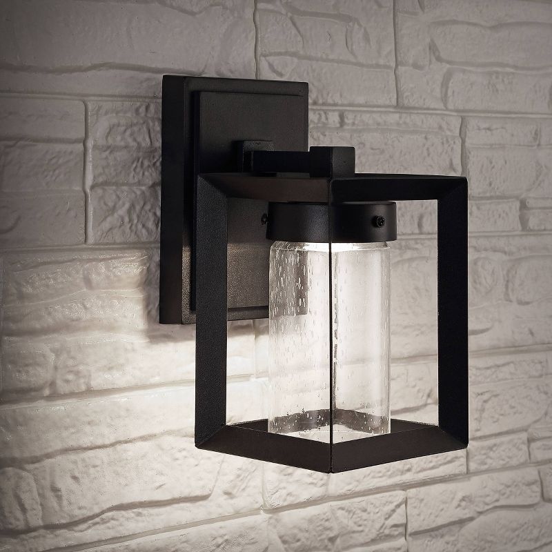 6.75" LED Glass/Metal Outdoor Cube Bubble Sconce Black - Jonathan Y