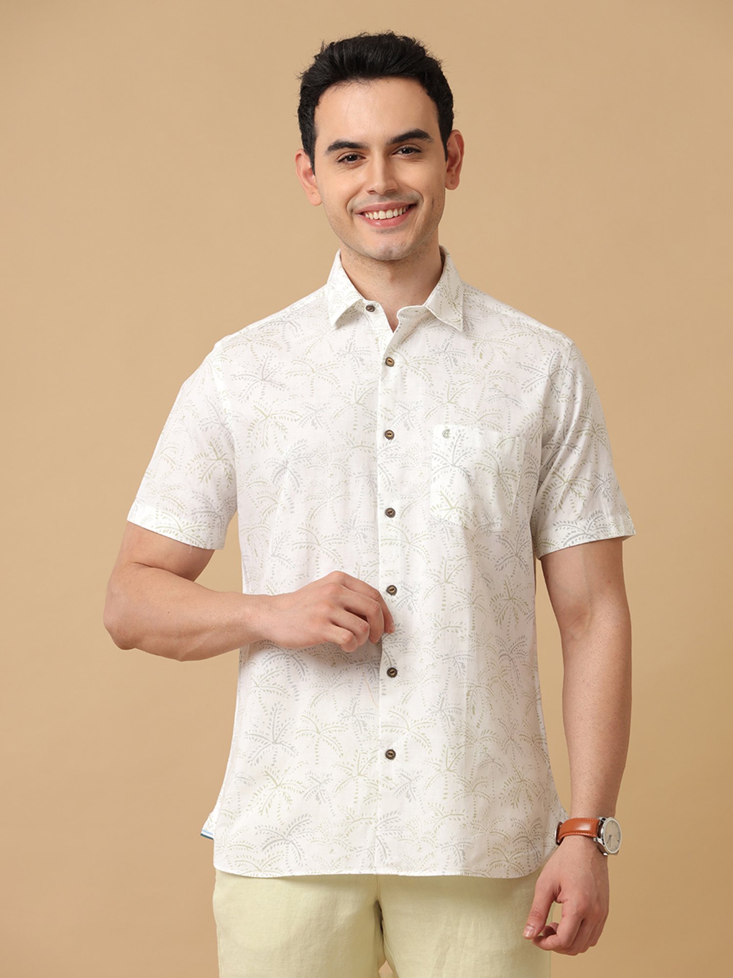CAVALLO by Linen Club White Contemporary Fit Printed Shirt