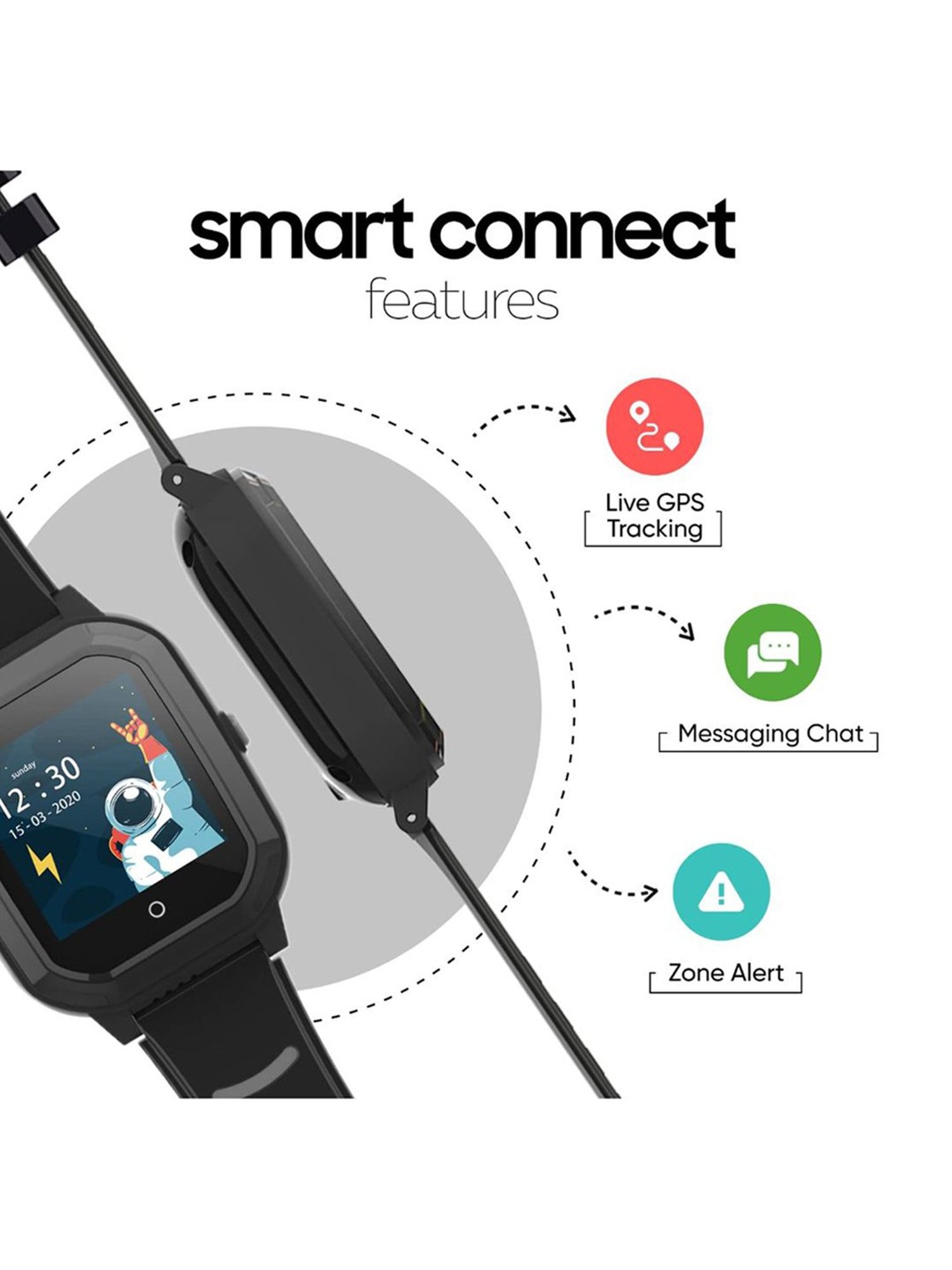 Turet Smartwatch for Kids with HD Display, Camera, SOS Button, Phone & Video Calling (Dark Black)