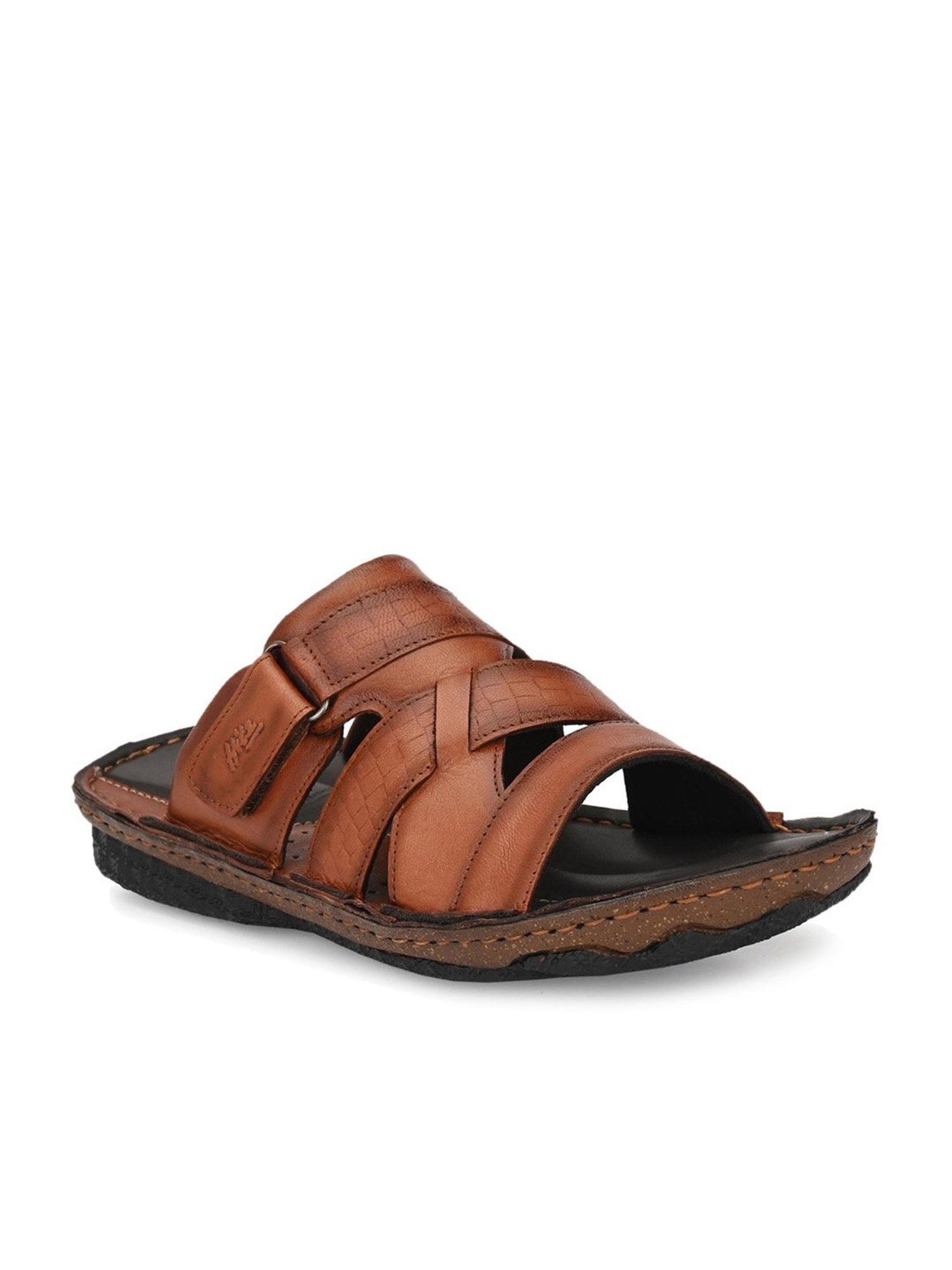 Hitz Men's Tan Cross Strap Sandals
