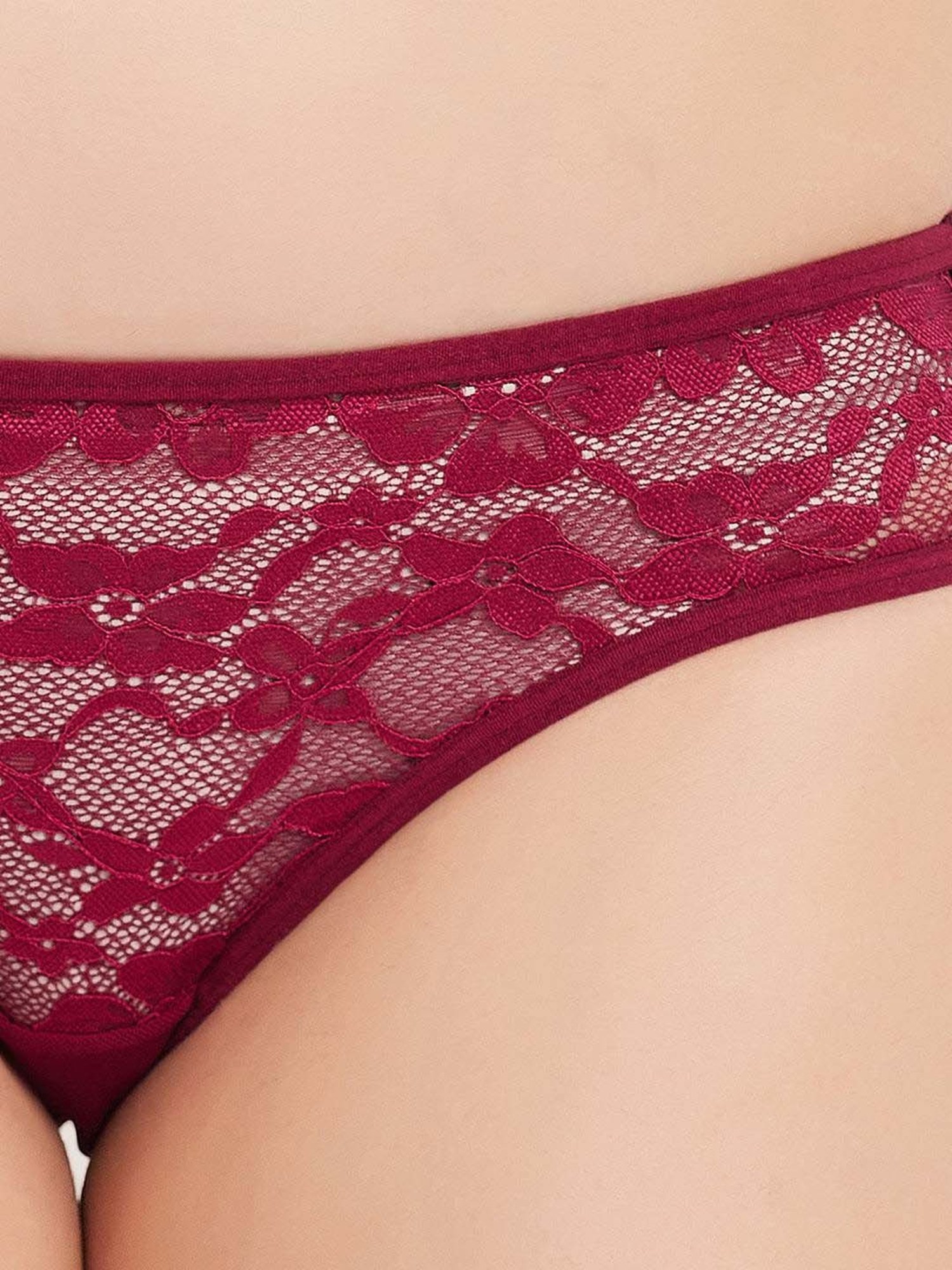 Clovia Maroon Lace Work Bikini Panty