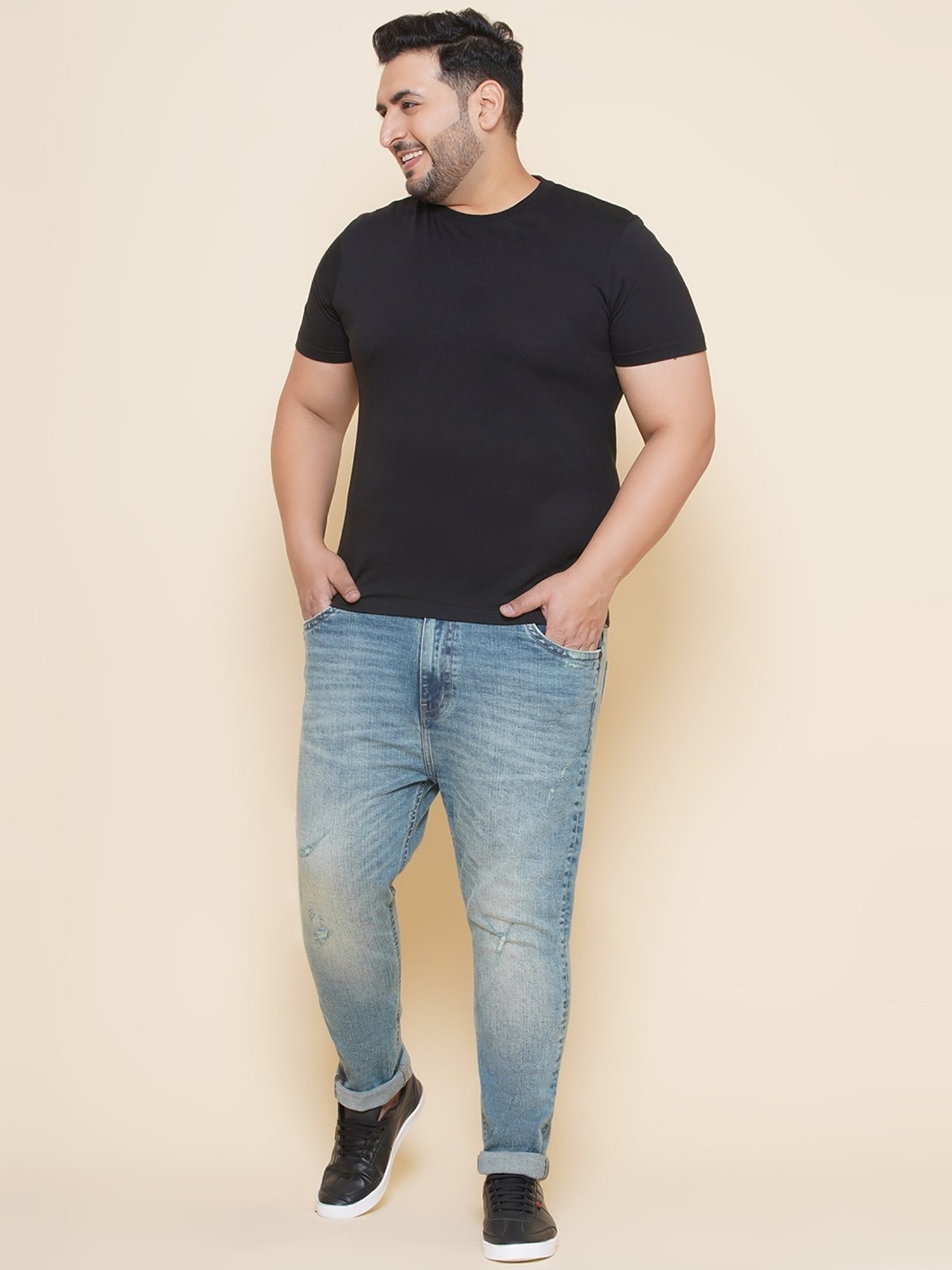 John Pride Blue Regular Fit Distressed Jeans