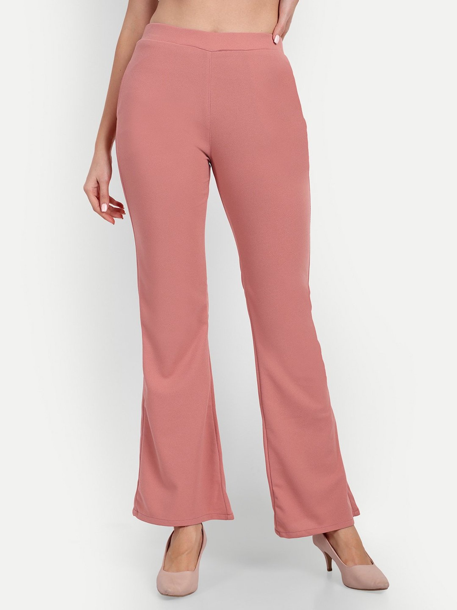 Broadstar Peach Bootcut High Rise Flared Trousers