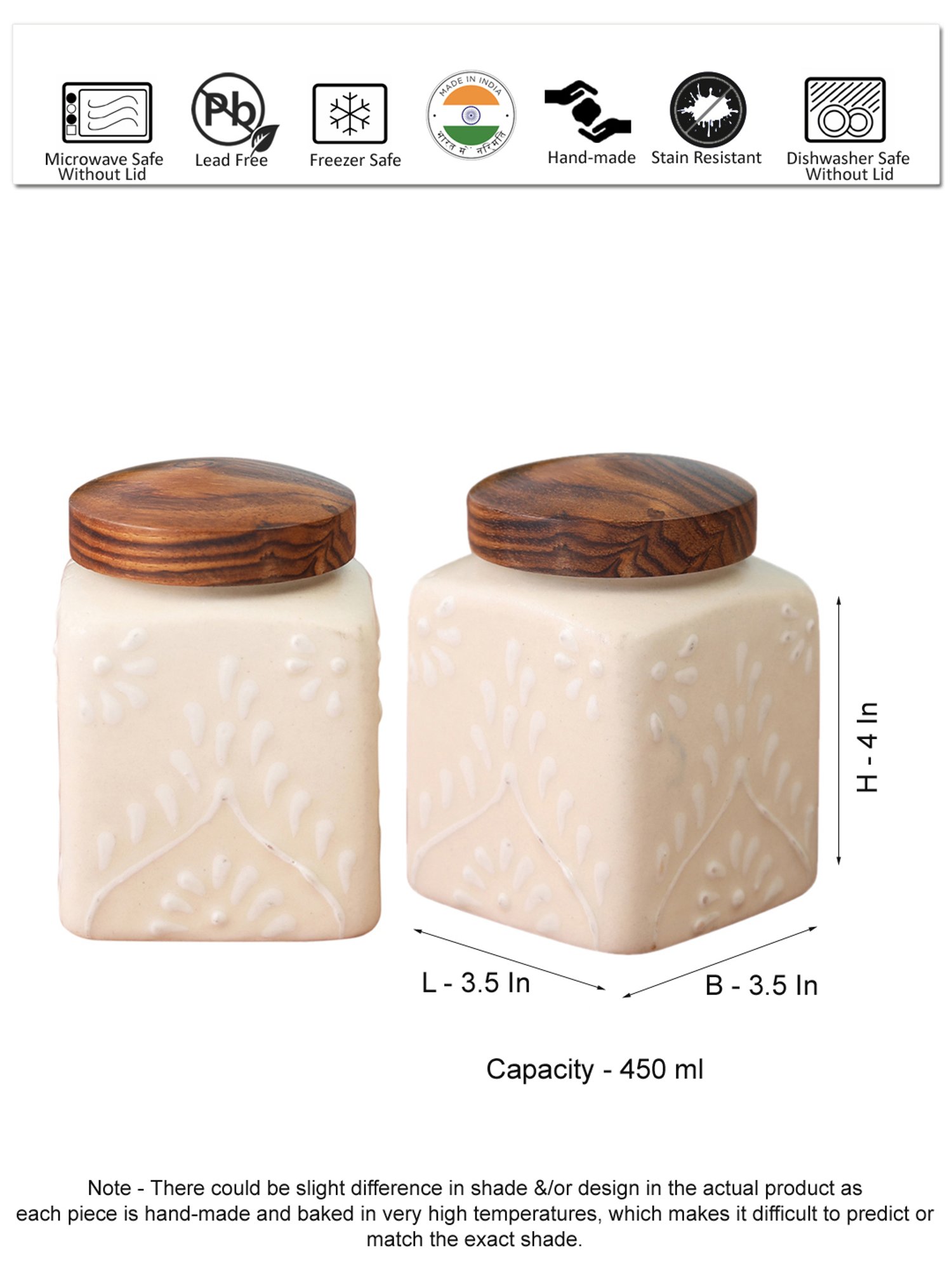 VarEesha White Ceramic Air Tight Square Jars - Set of 2