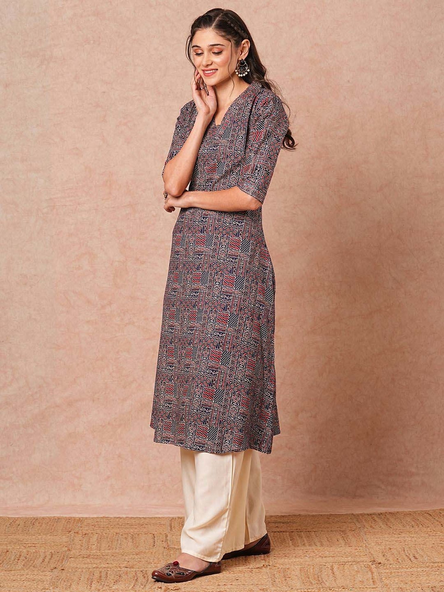 Fashor Navy & White Cotton Printed Kurta & Palazzo Set