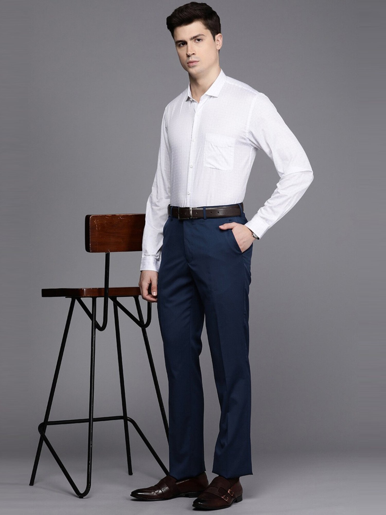 Luxure By Louis Philippe Navy  Slim Fit Trousers