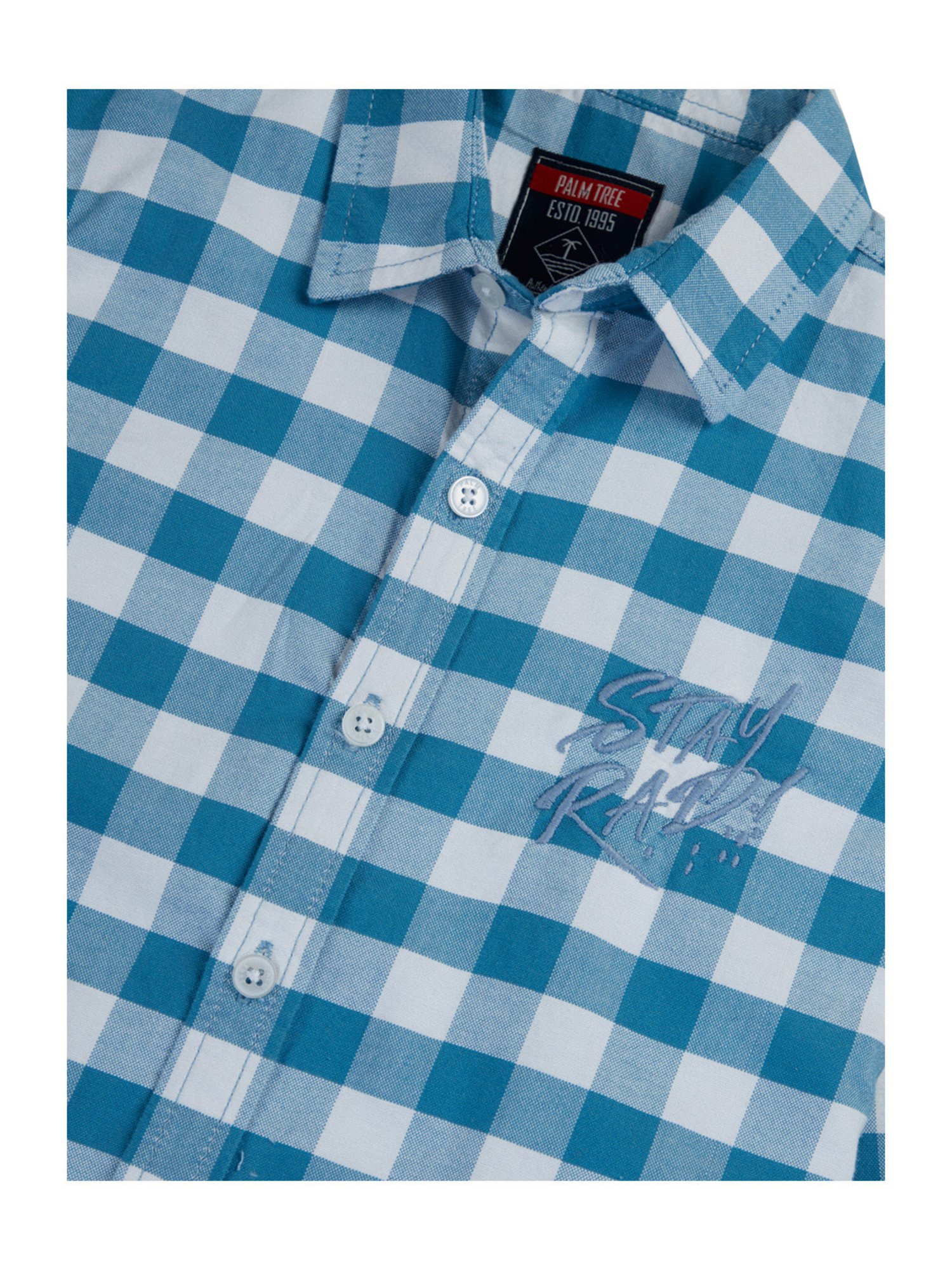 Palm Tree Boys Blue Checks Full Sleeves Shirt