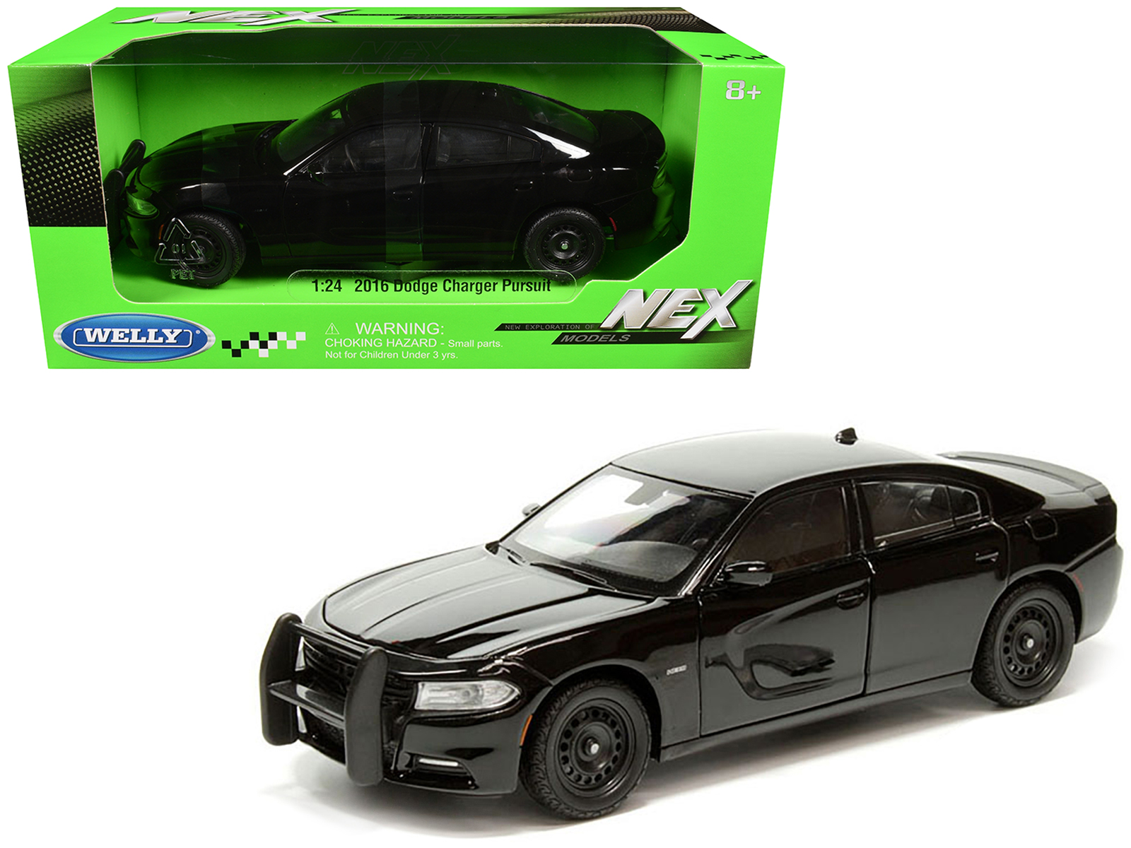 2016 Dodge Charger Pursuit Police Interceptor Black Unmarked "Police Pursuit" Series 1/24 Diecast Model Car by Welly