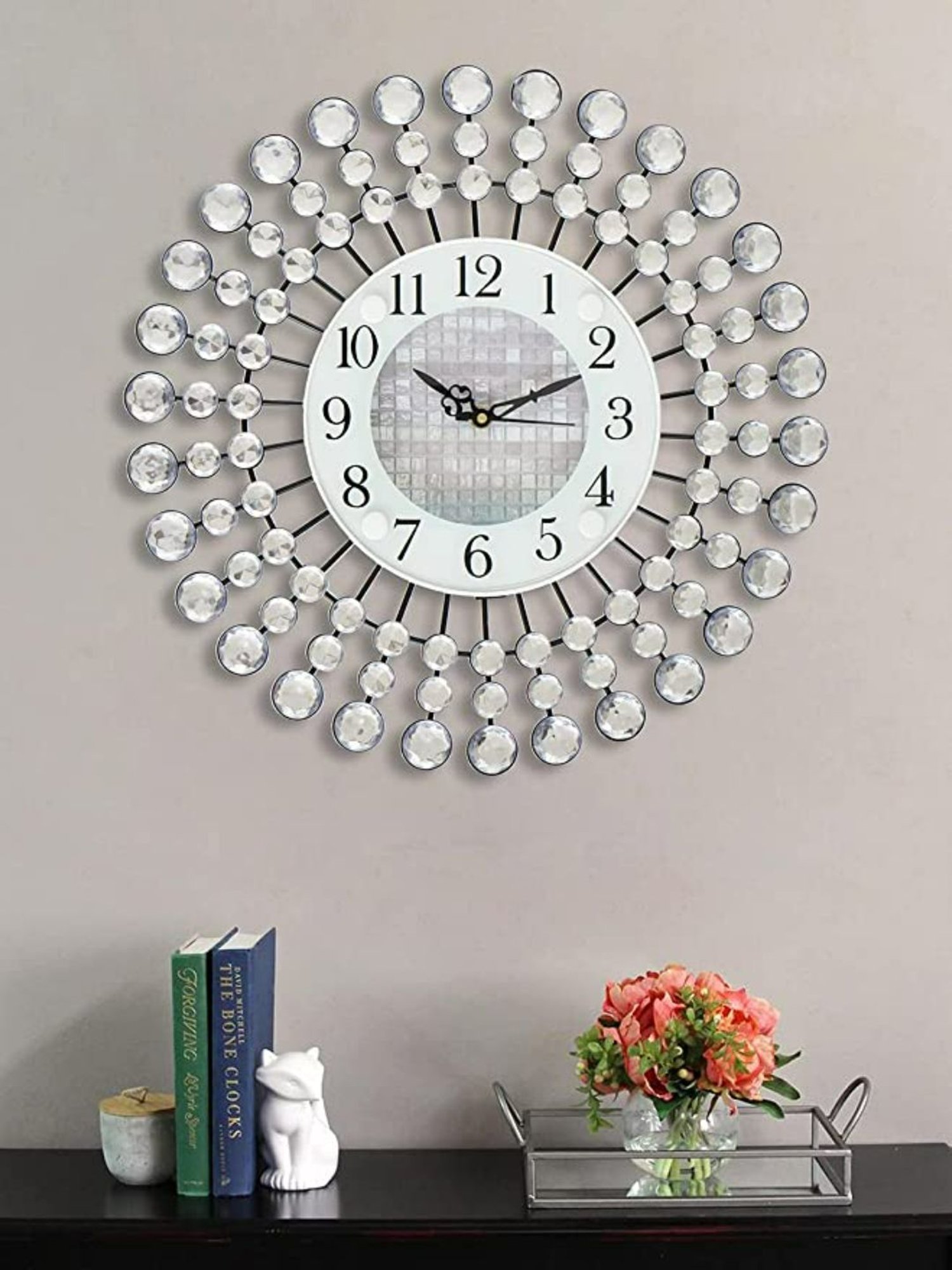 CHRONIKLE Round Embellished Silver Iron Wall Clock