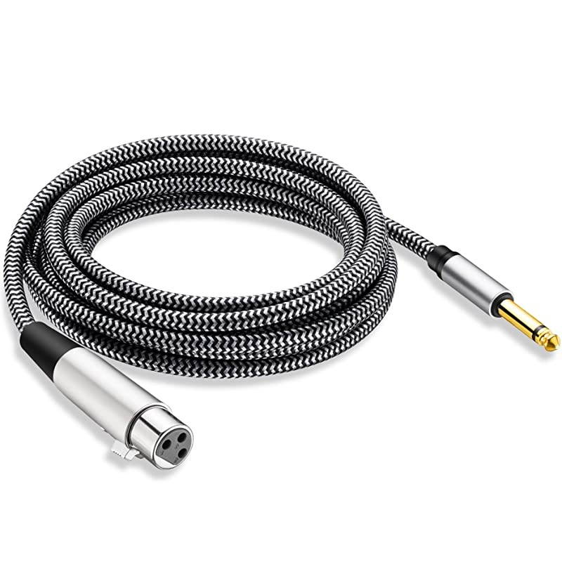 XLR to 1/4 Microphone Cable 20Feet,  1/4 to XLR Nylon Braided 1/6 to XLR Female Cable, TS to XLR Cord for Microphone and Audio Equipment