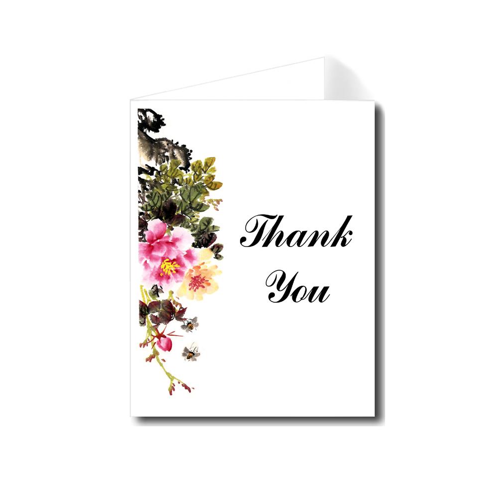 Artisan Decor Watercolor Pink & Yellow Flower Thank You Card Set of 10 (Iris Font)