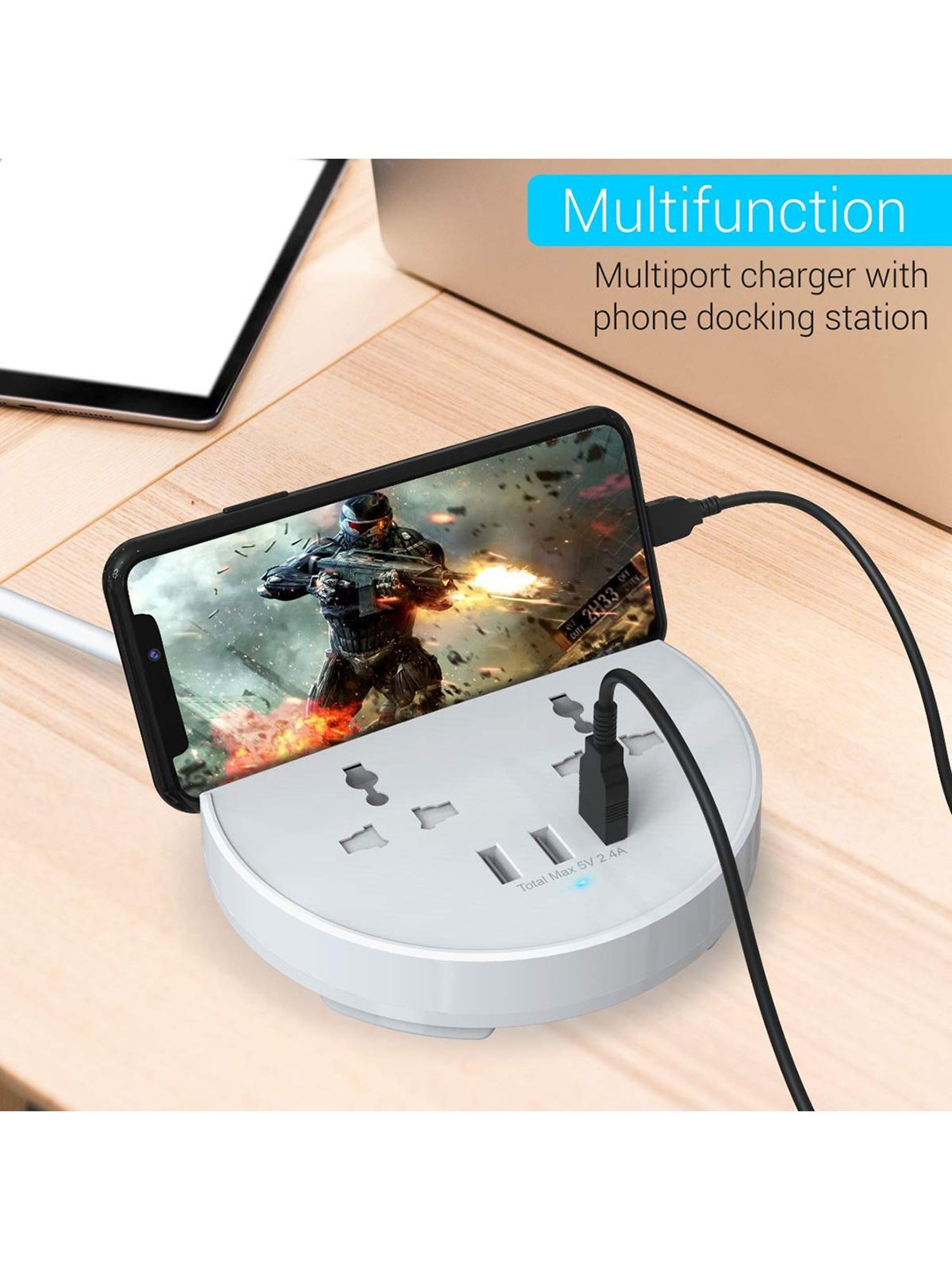 Portronics Power Bun POR 739 5 Sockets Surge Protector (White)