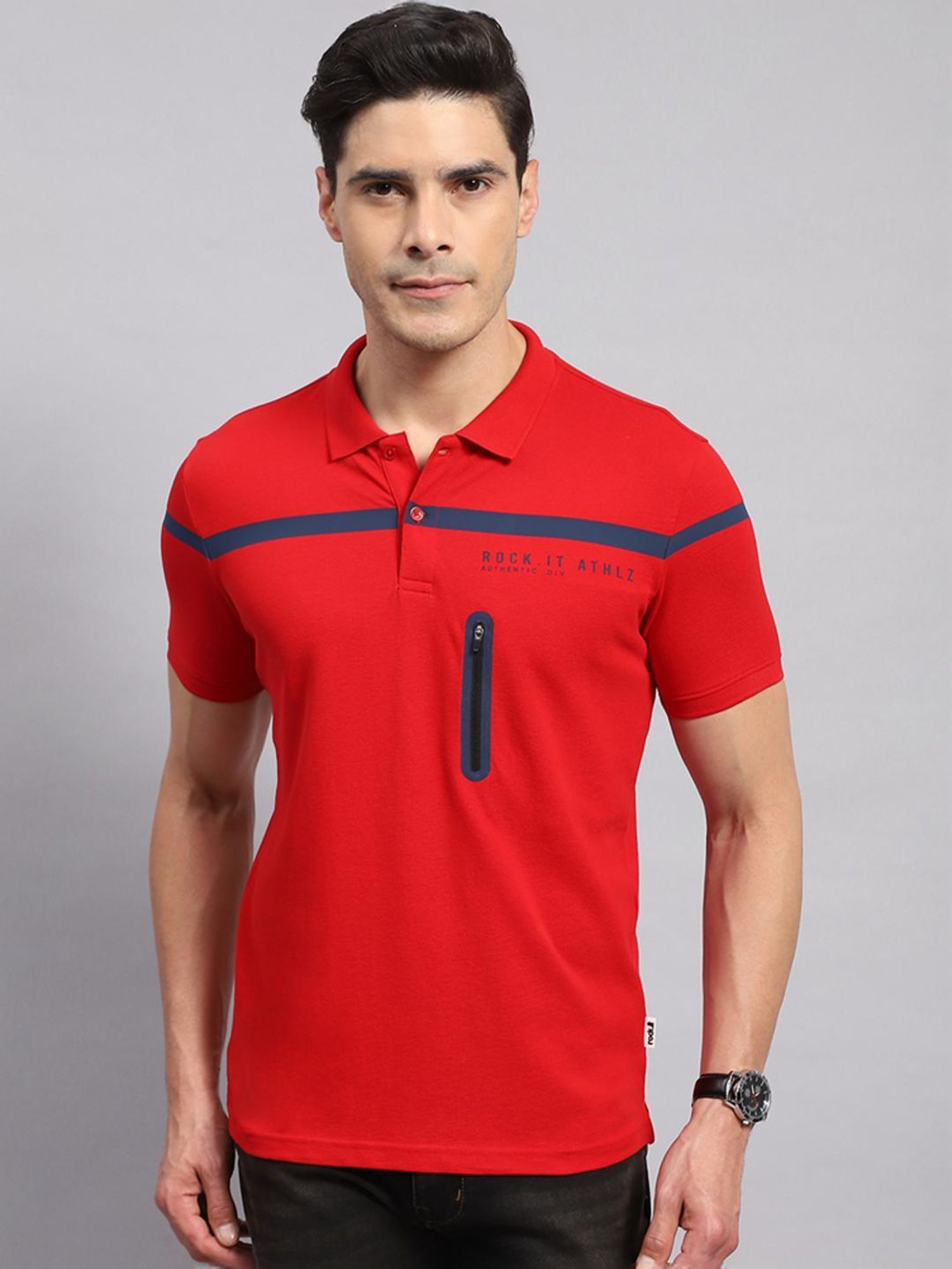 Rock.it Red Cotton Regular Fit Printed Polo T-Shirt