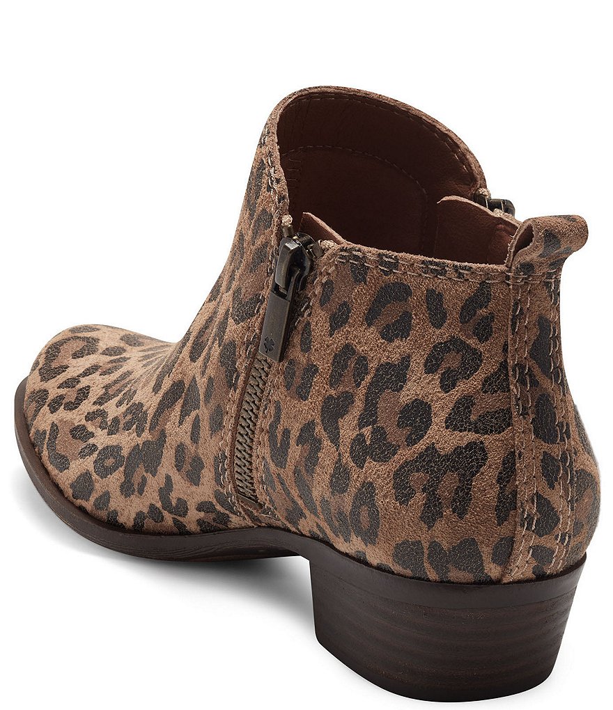 Lucky Brand Basel Leopard Printed Leather Side Zip Block Heel Ankle Booties