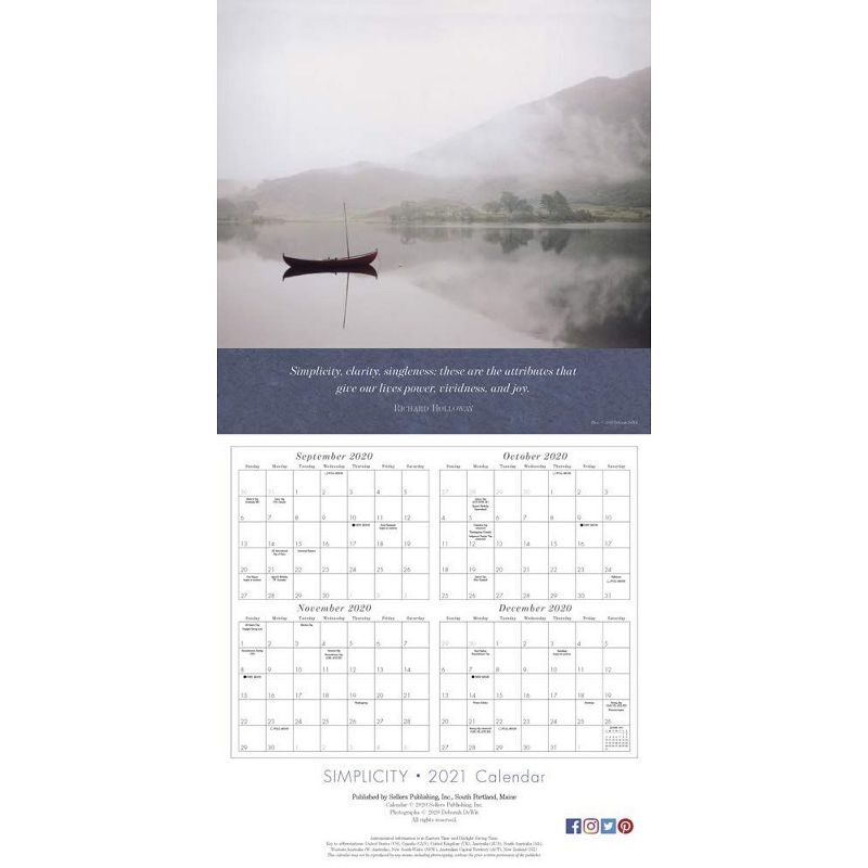 Sellers Publishing 2021 Simplicity Inspirations for a Simpler Life 16-Month Wall Calendar DeWit, Deborah