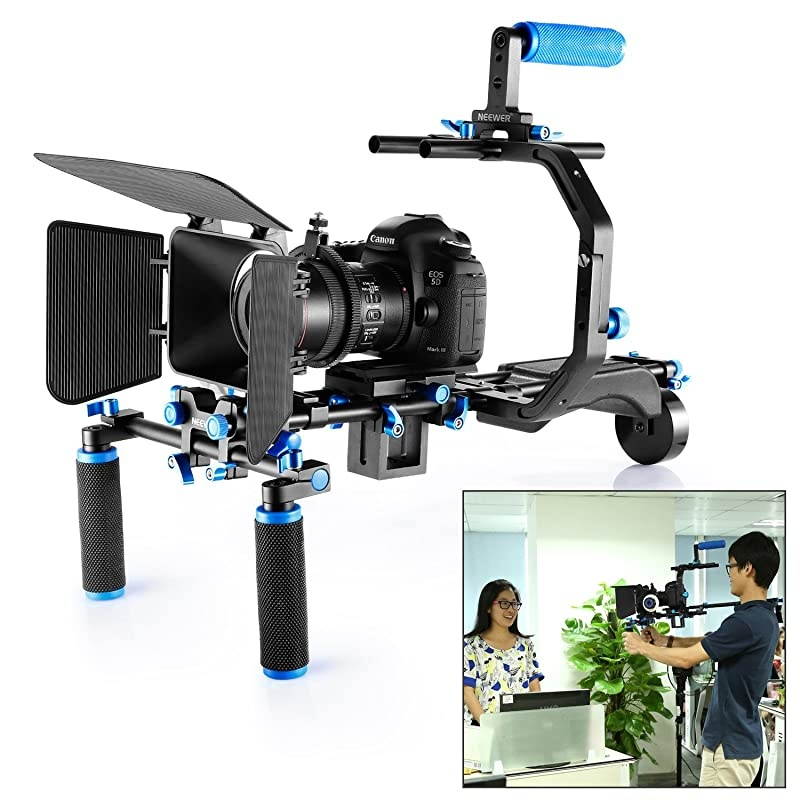Film Movie Video Making System Kit for Canon Nikon Sony and Other DSLR Cameras Video Camcorders includes Cshaped BracketHandle Grip15mm RodMatte BoxFollow FocusShoulder Rig Blue+Black